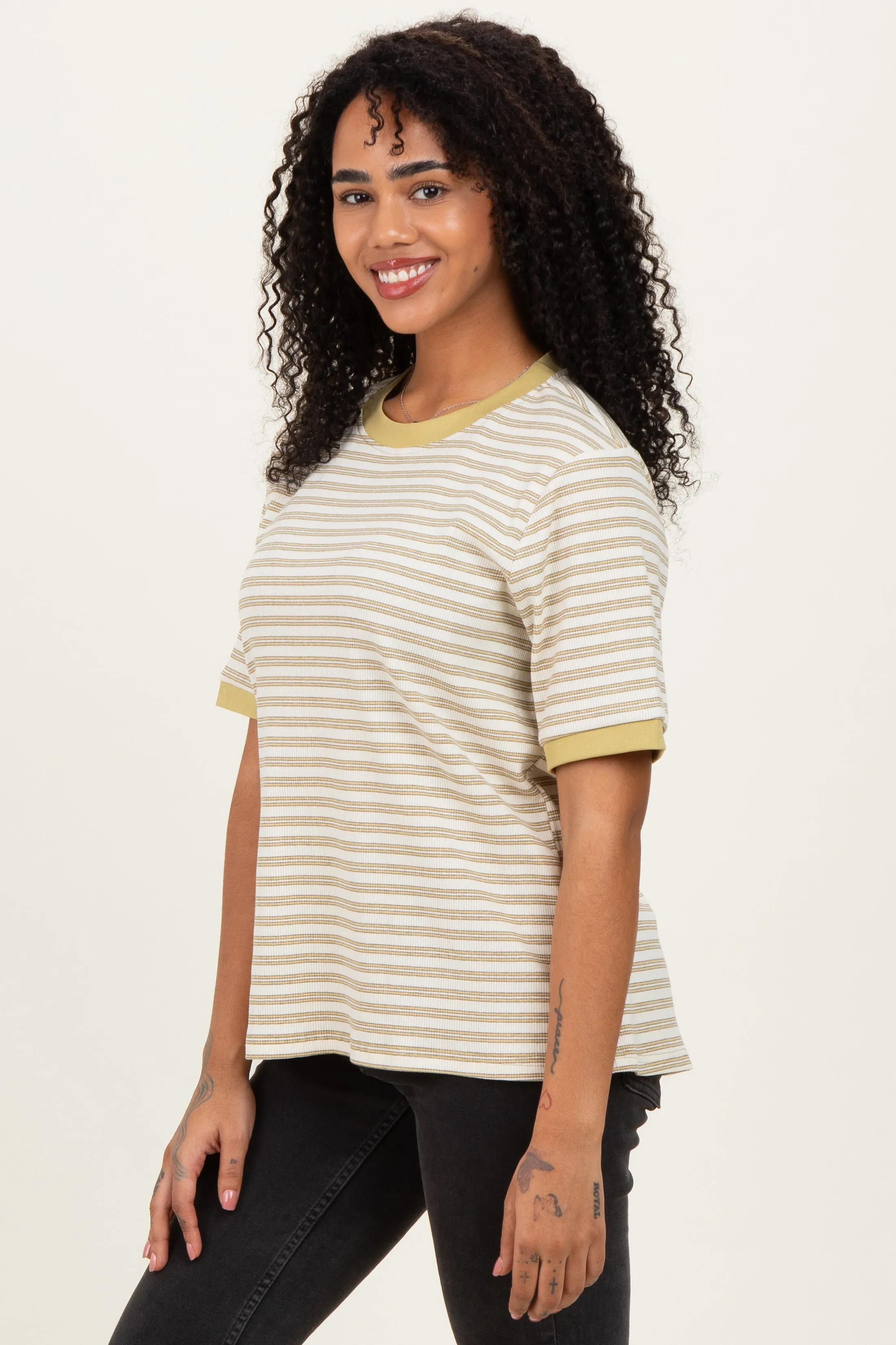 Yellow Striped Short Sleeve T-Shirt sold by Pinkblush product image thumbnail 3