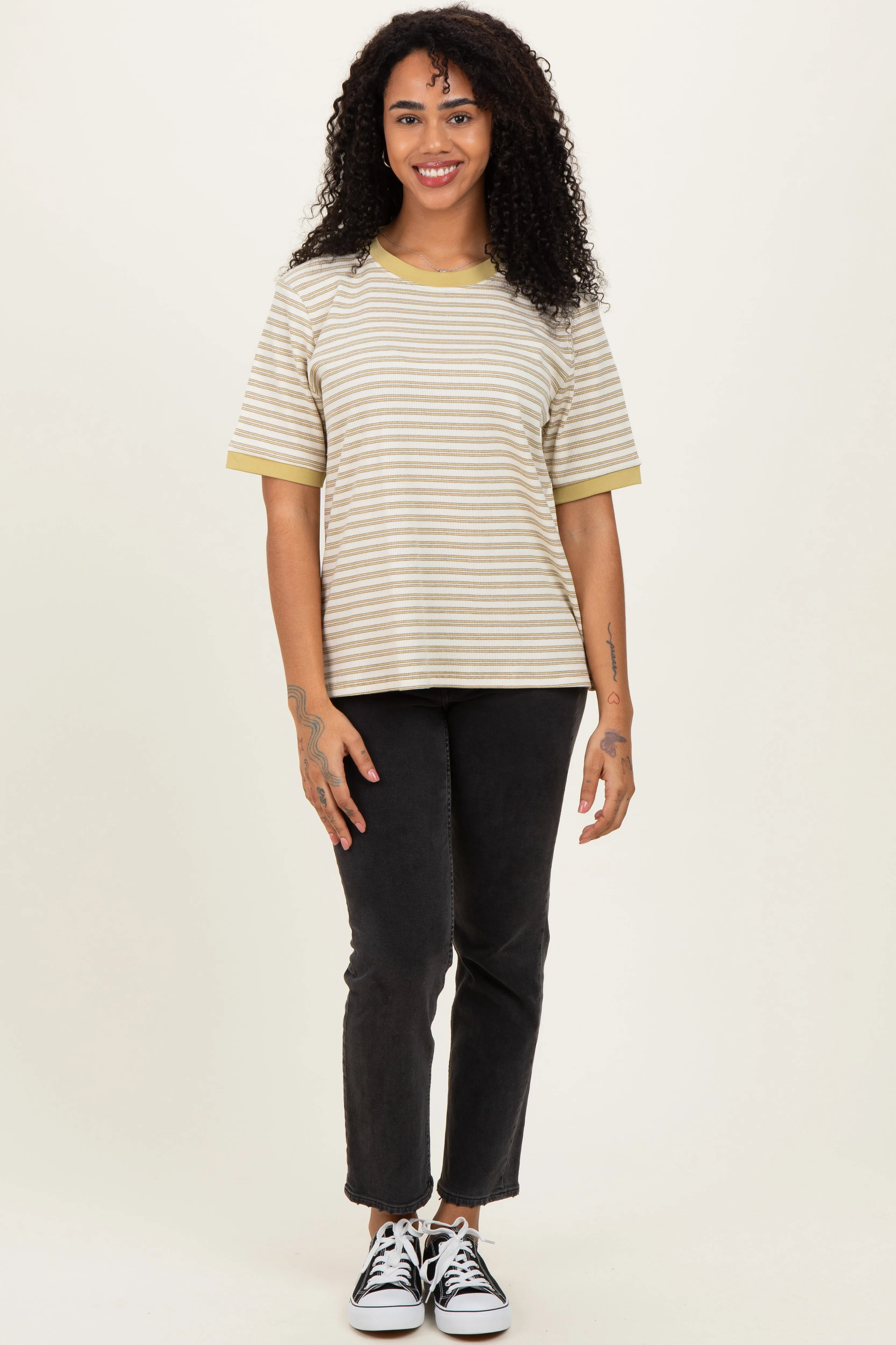 Yellow Striped Short Sleeve T-Shirt sold by Pinkblush product image thumbnail 2