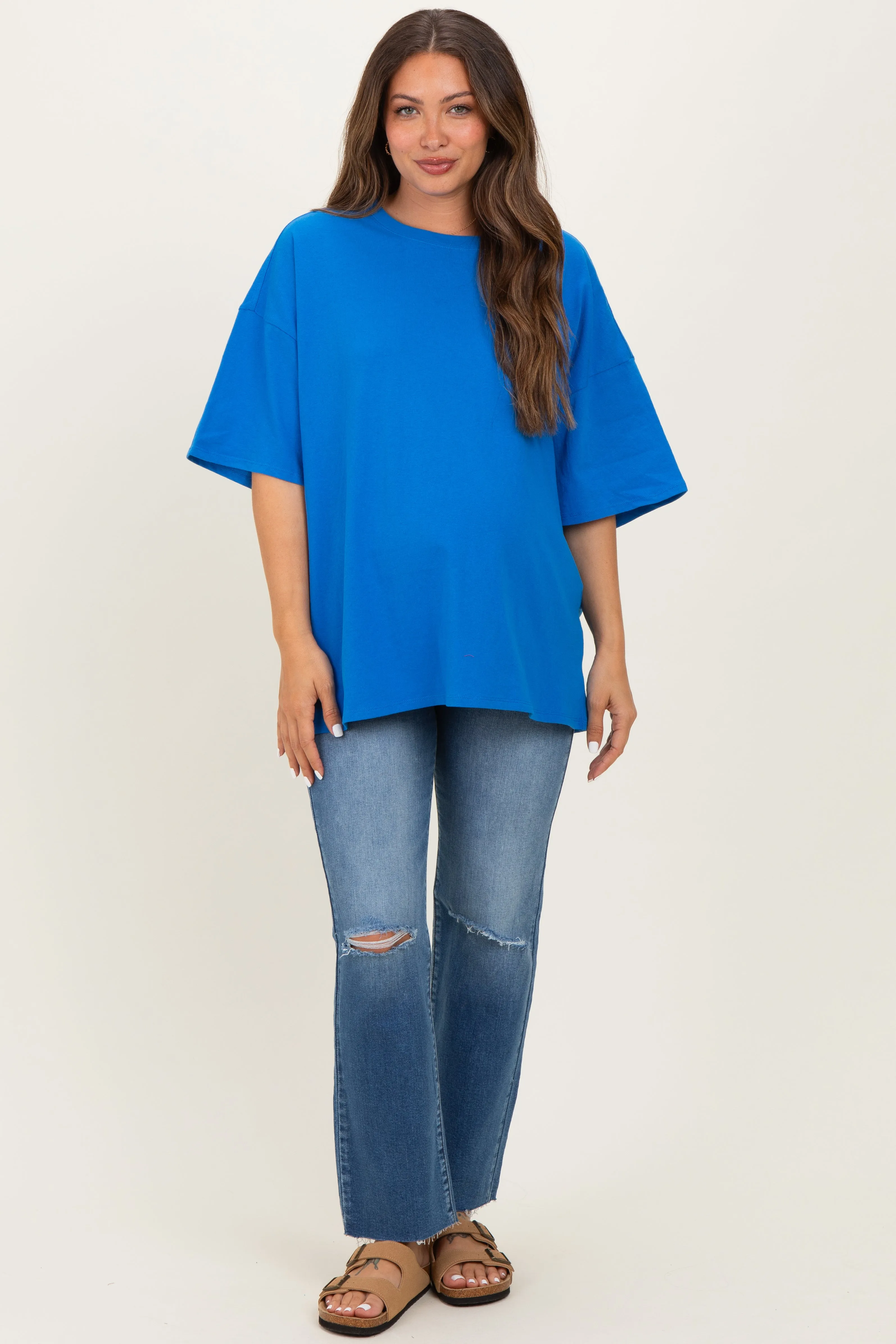 Ocean Blue Cotton Oversized Maternity Tee sold by Pinkblush product image thumbnail 2