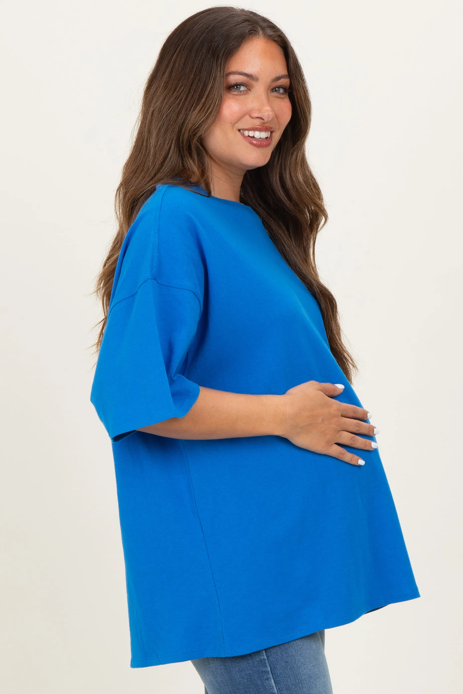 Ocean Blue Cotton Oversized Maternity Tee sold by Pinkblush product image thumbnail 3