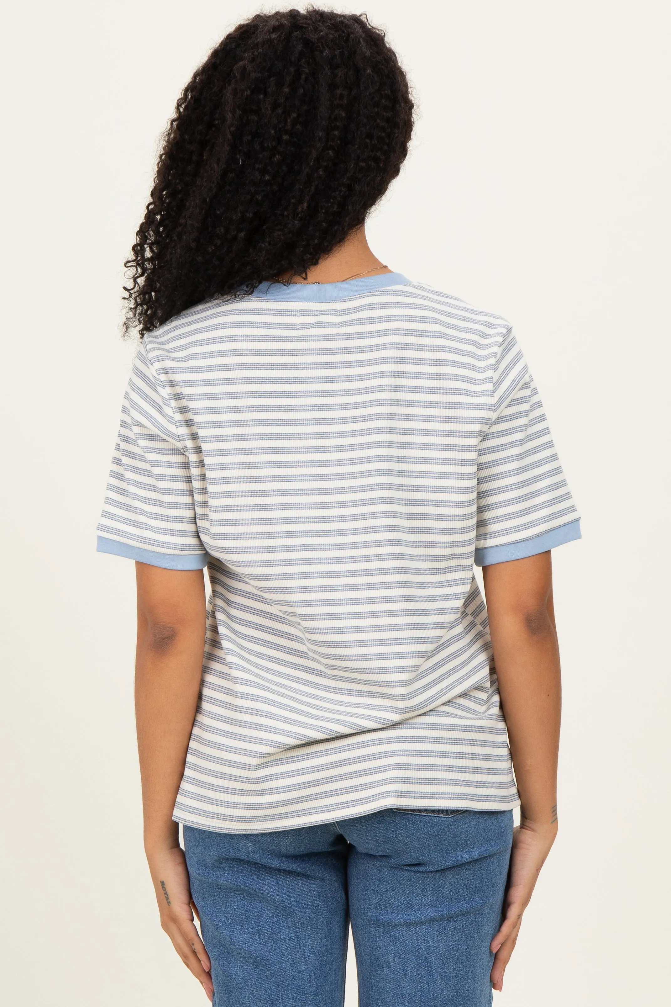 Light Blue Striped Short Sleeve T-Shirt sold by Pinkblush product image thumbnail 4