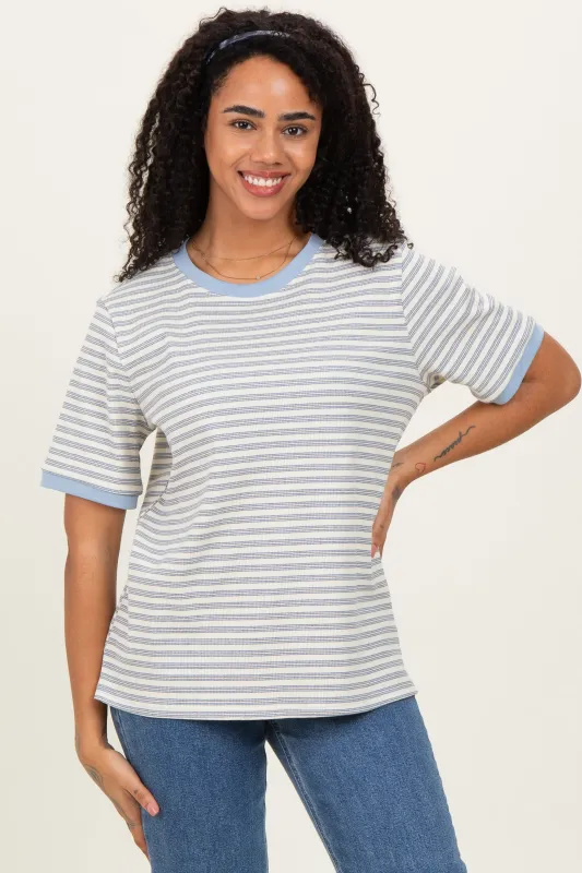 Light Blue Striped Short Sleeve T-Shirt sold by Pinkblush