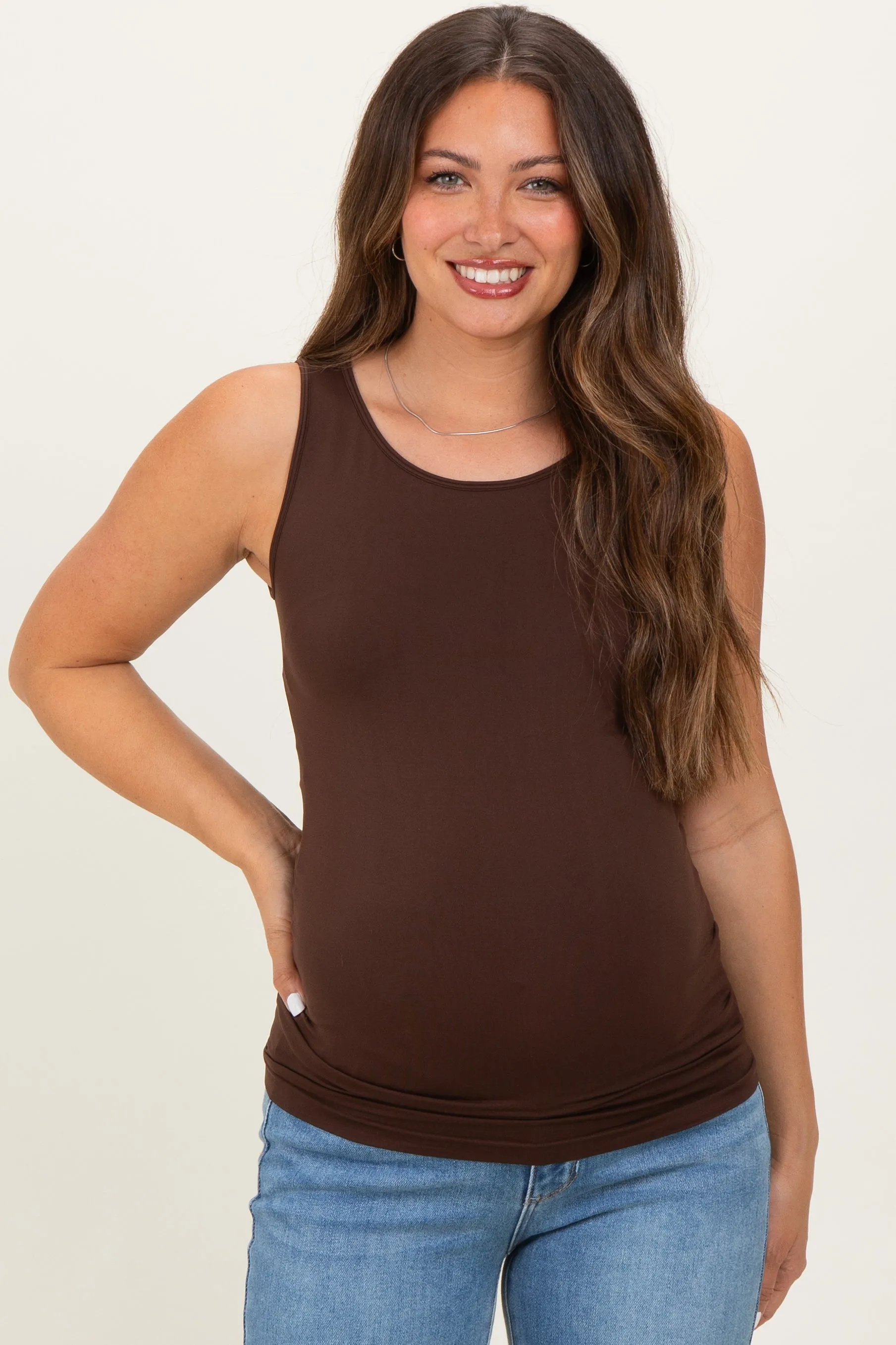 Brown Basic Seamless Maternity Tank sold by Pinkblush