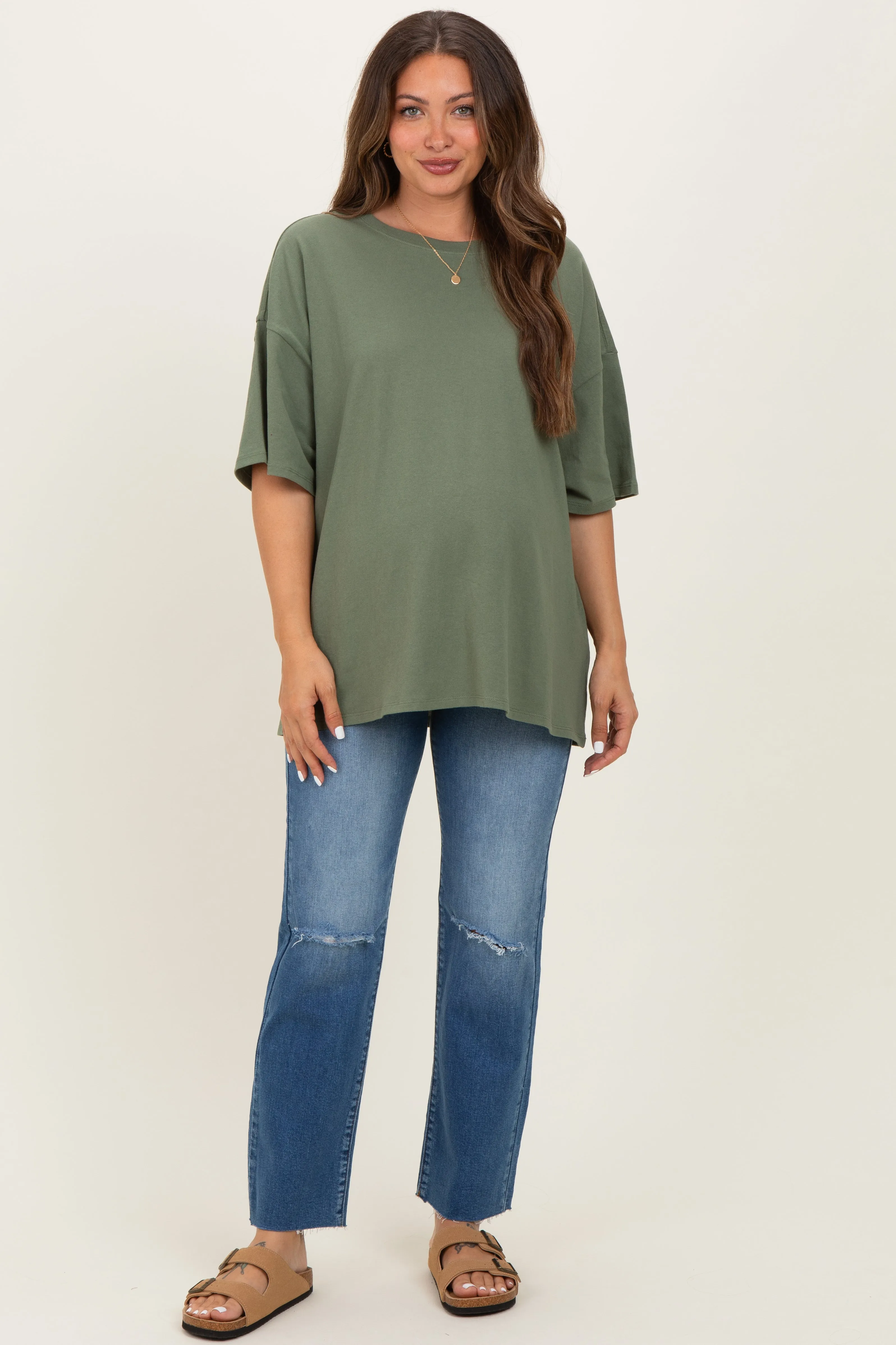 Light Olive Cotton Oversized Maternity Tee sold by Pinkblush product image thumbnail 2
