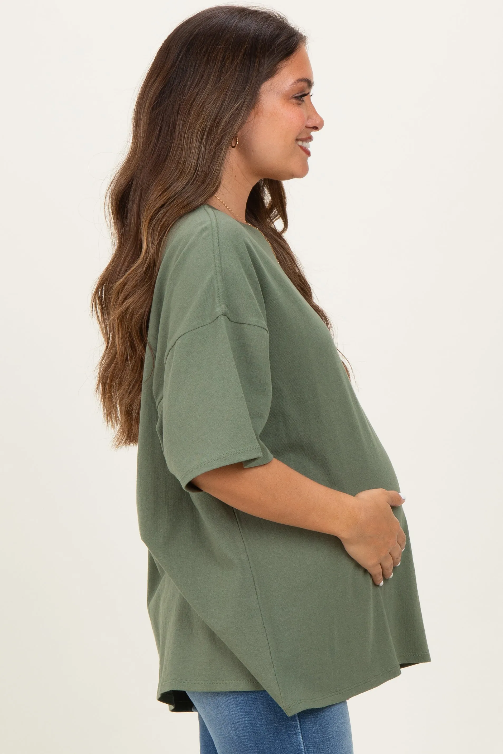 Light Olive Cotton Oversized Maternity Tee sold by Pinkblush product image thumbnail 3