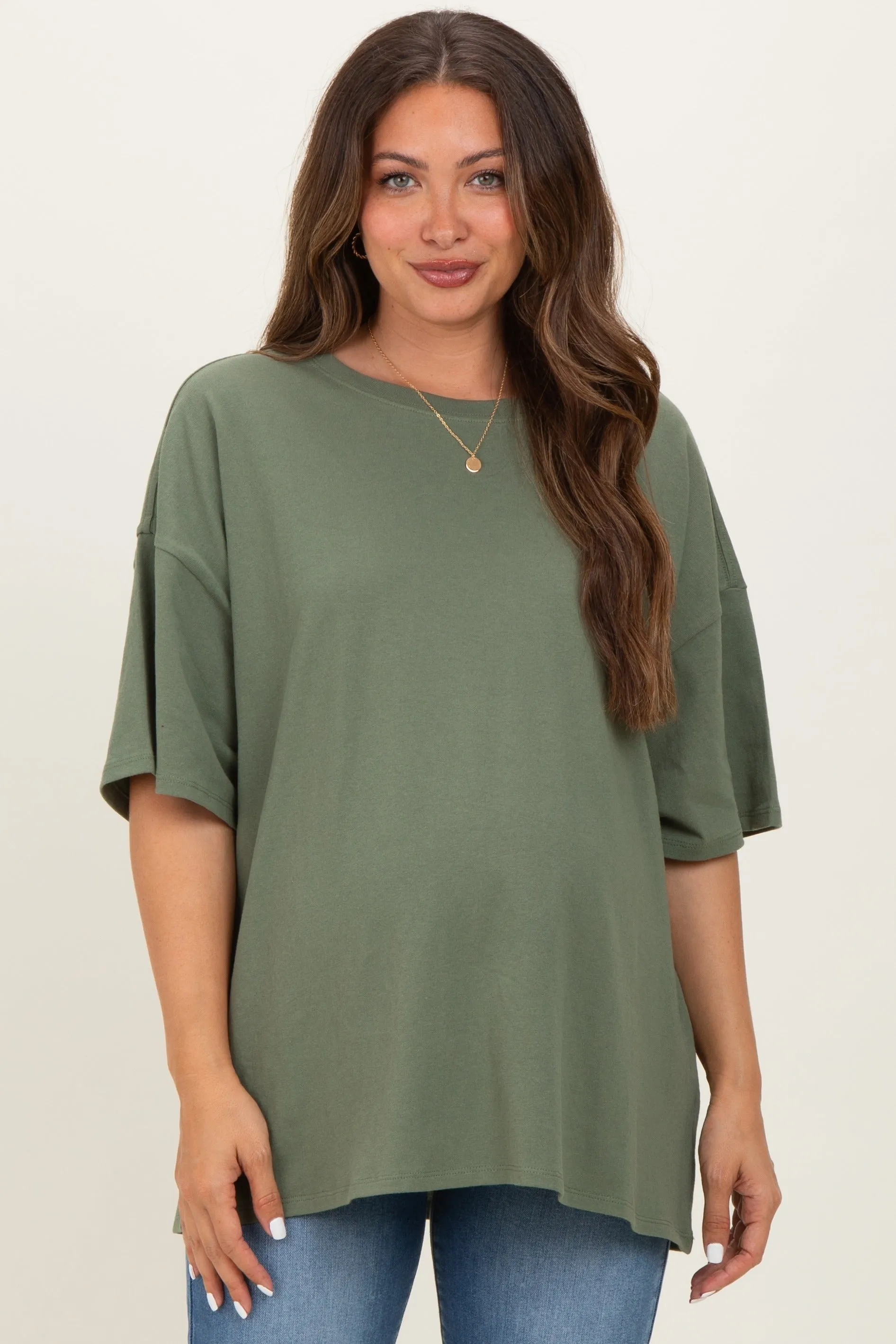Light Olive Cotton Oversized Maternity Tee sold by Pinkblush