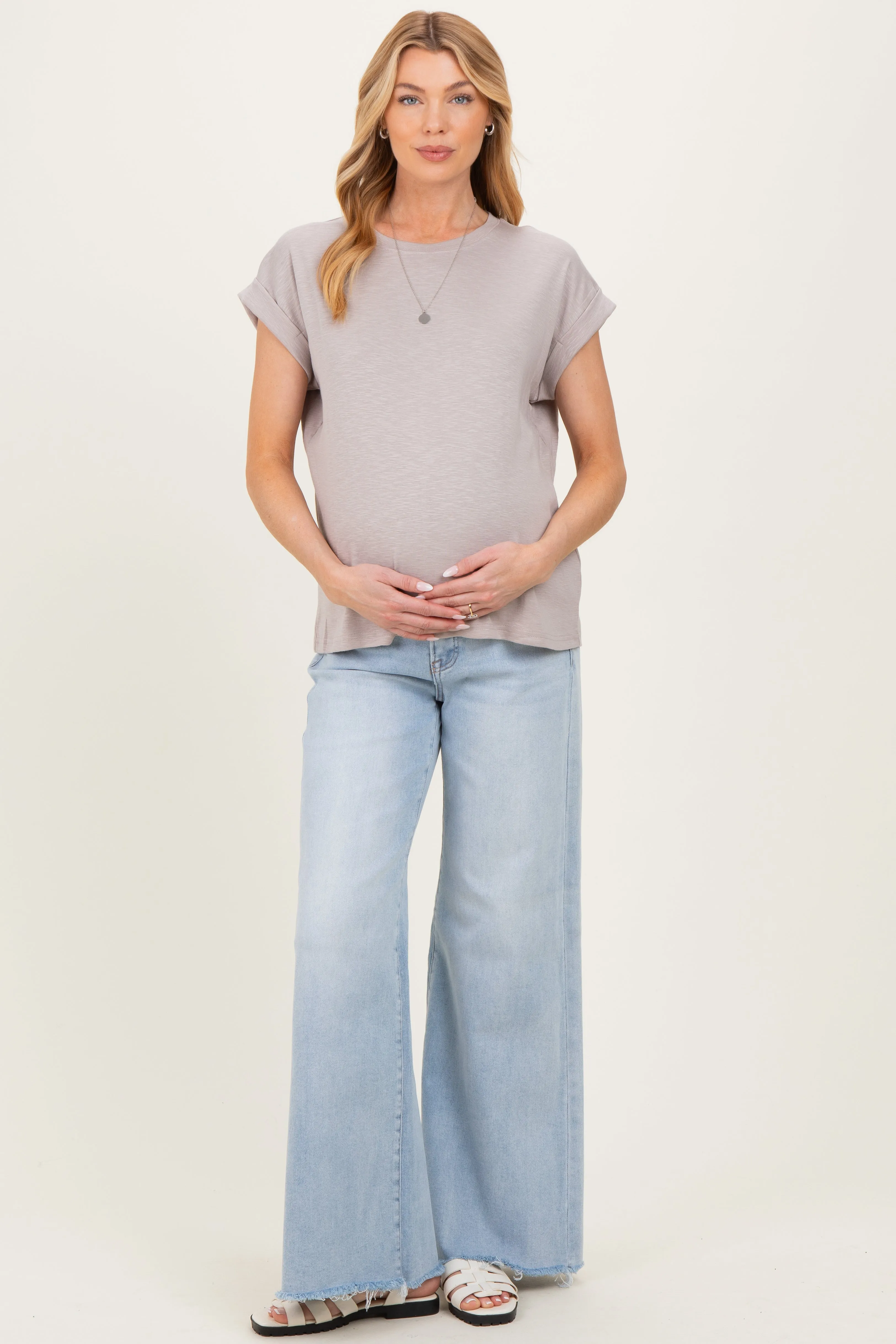 Ash Mocha Rolled Short Sleeve Maternity Tee sold by Pinkblush product image thumbnail 2