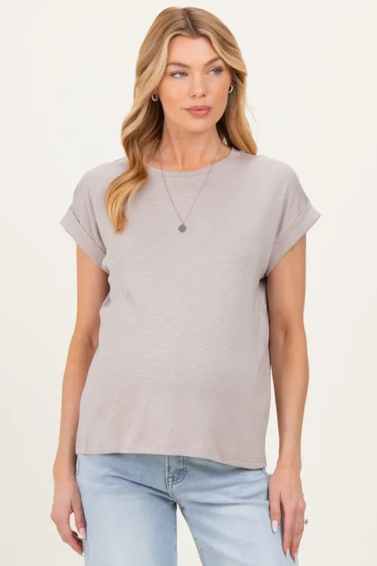 Ash Mocha Rolled Short Sleeve Maternity Tee sold by Pinkblush