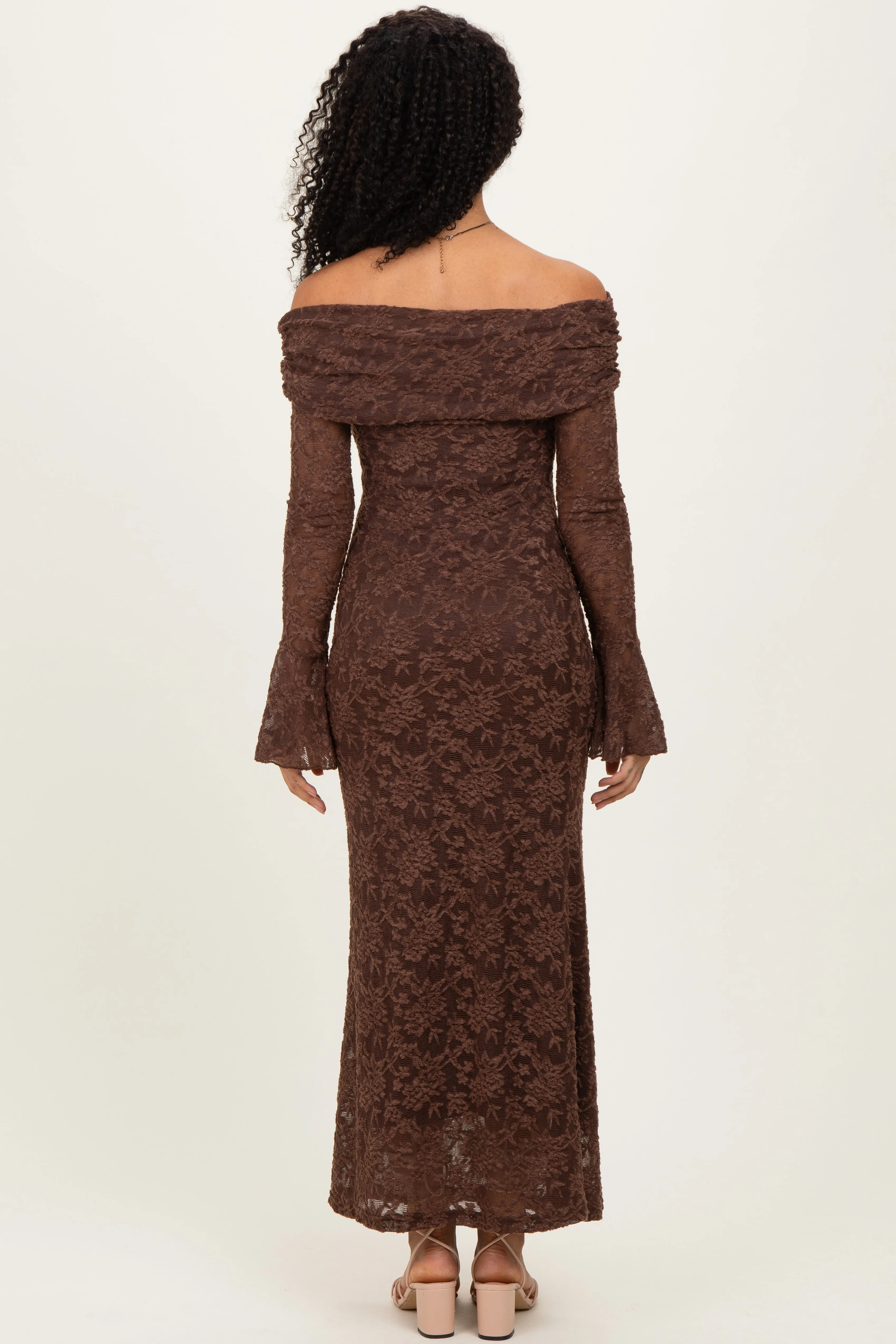 Chocolate Lace Off Shoulder Maxi Dress sold by Pinkblush product image thumbnail 4