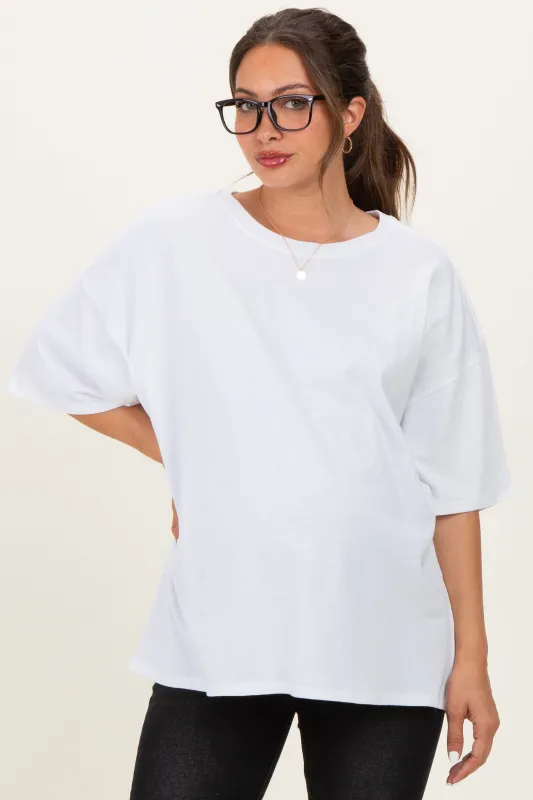 White Cotton Oversized Maternity Tee made by Zenana Outfitters