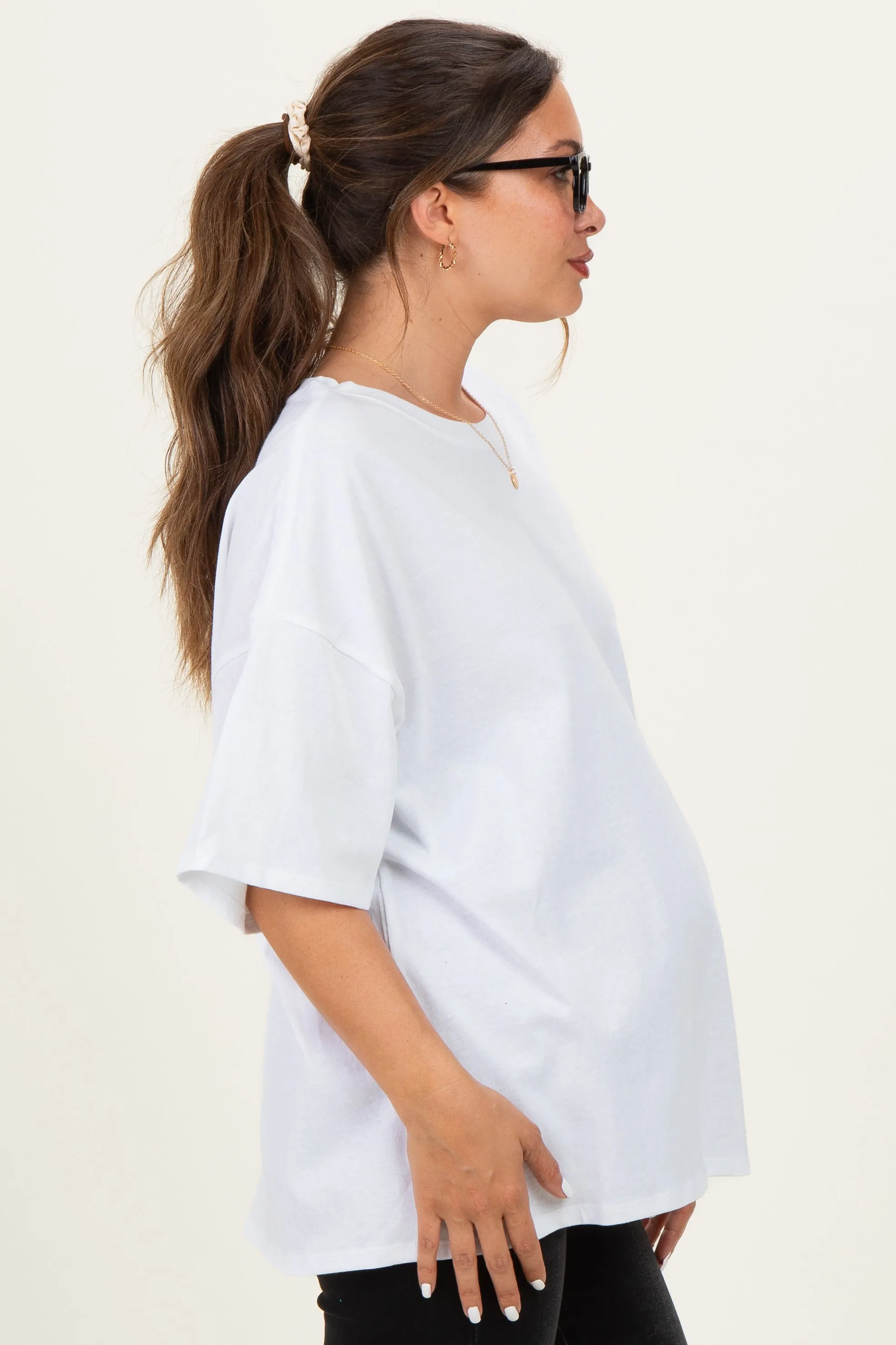 White Cotton Oversized Maternity Tee sold by Pinkblush product image thumbnail 3