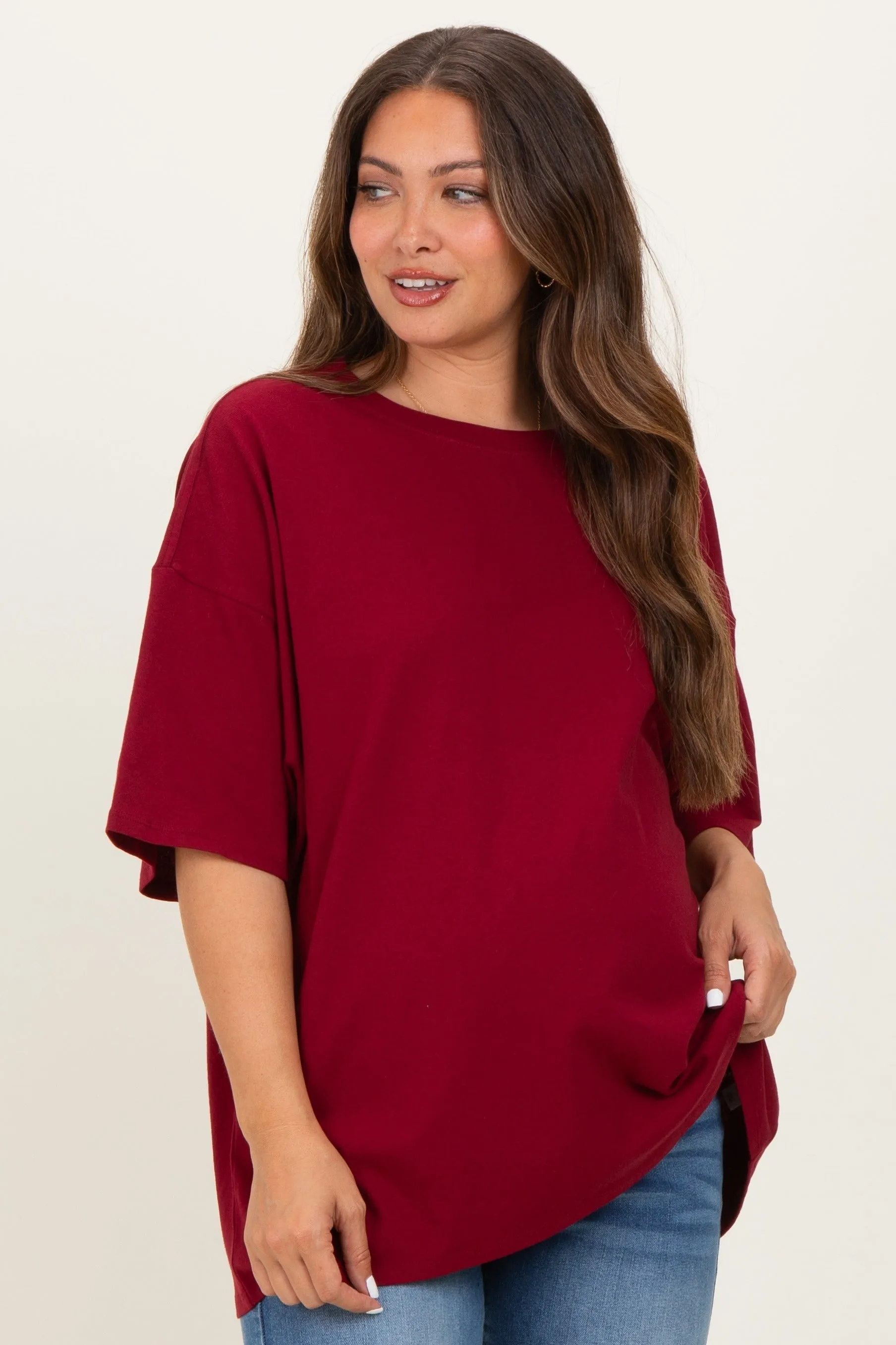 Cabernet Cotton Oversized Maternity Tee sold by Pinkblush