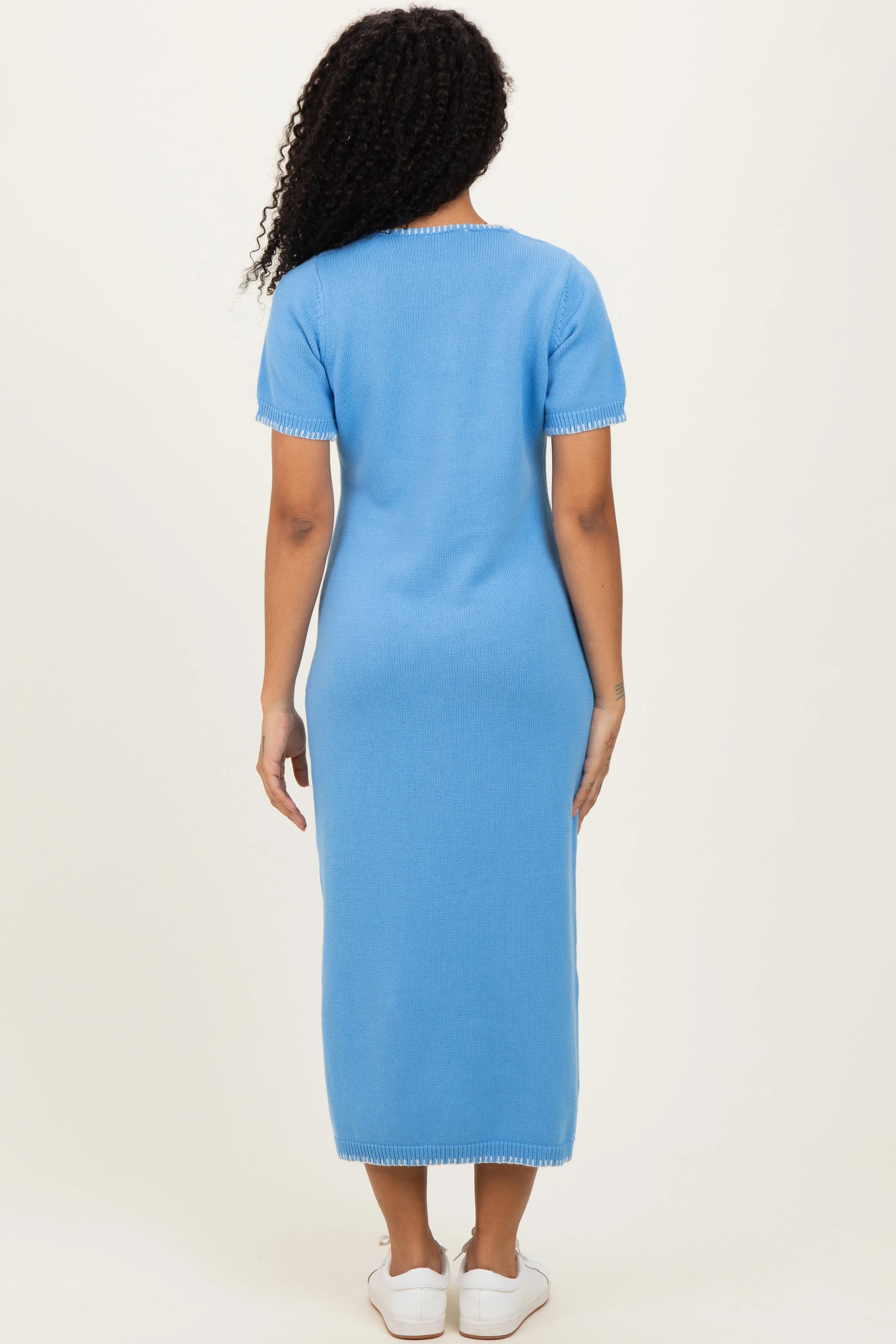 Blue Knit Contrast Stitch Detail Midi Dress sold by Pinkblush product image thumbnail 4
