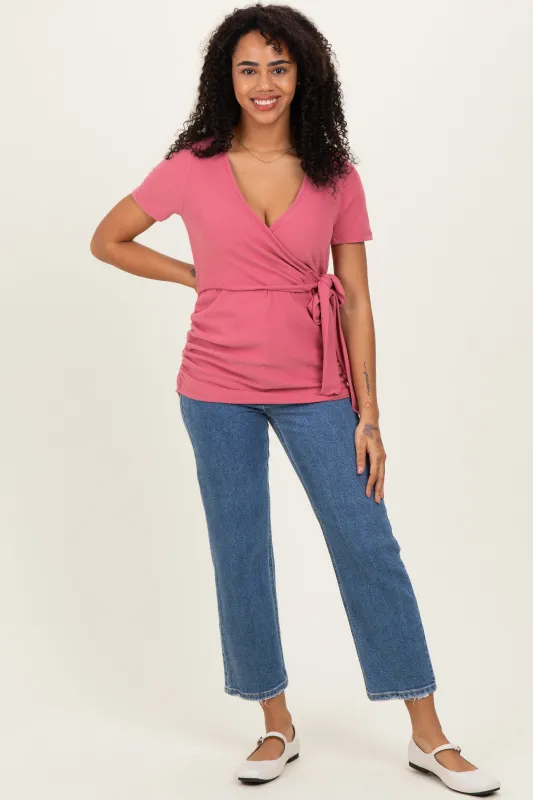 Light Pink Wrap Front Tie Nursing Top sold by Pinkblush