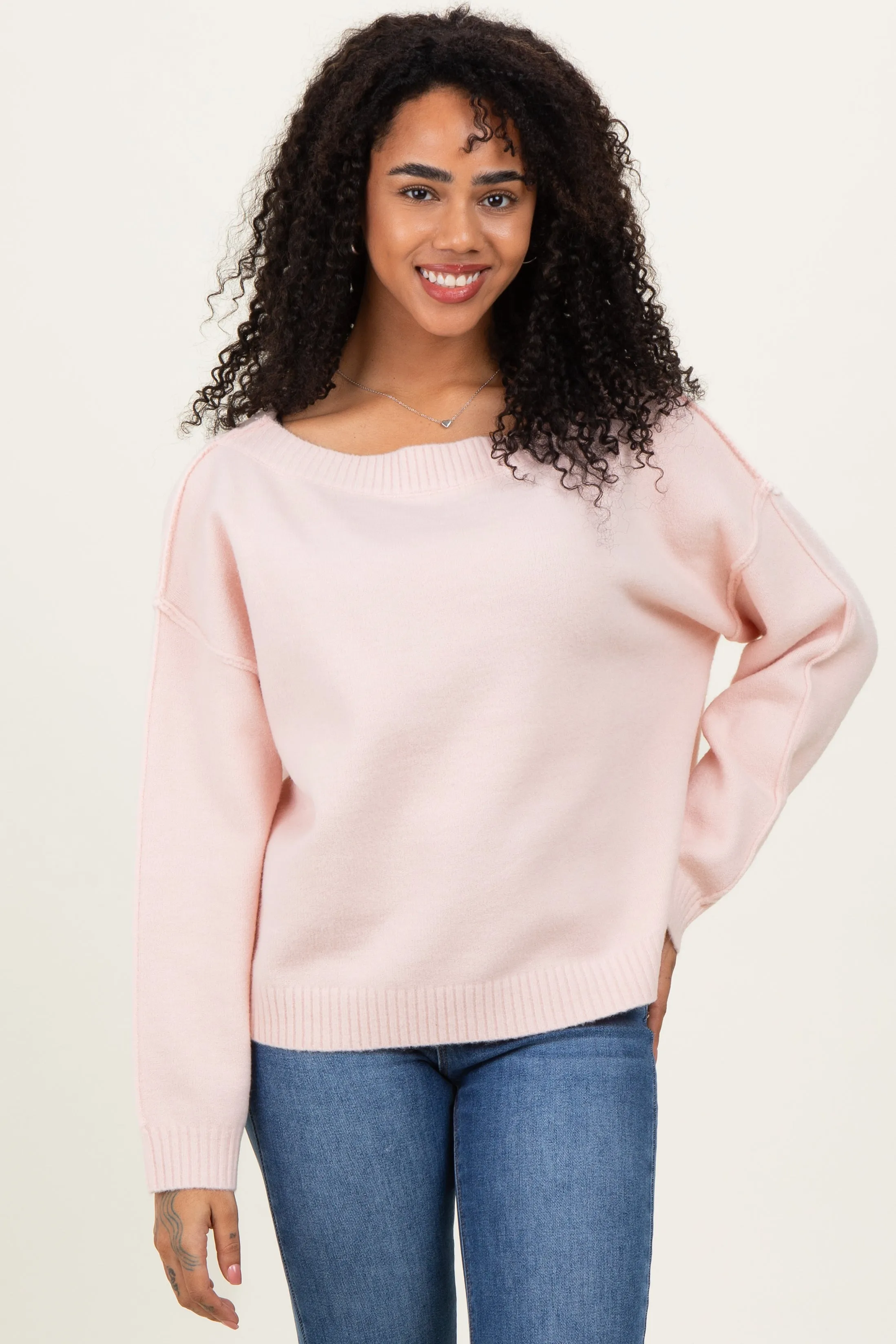 Light Pink Boat Neck Sweater sold by Pinkblush