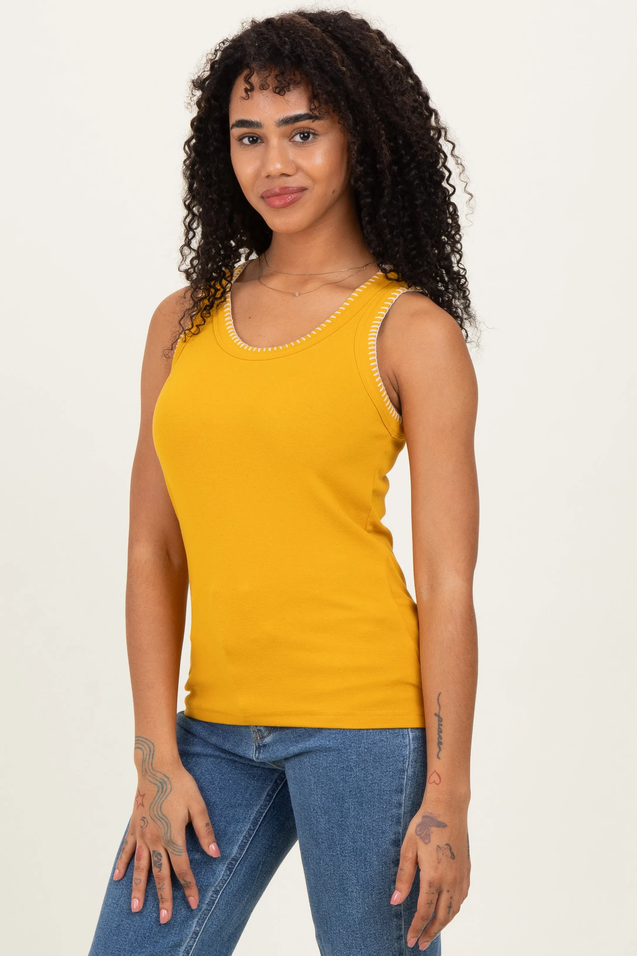 Mustard Brushed Knit Stitch Detail Tank Top sold by Pinkblush product image thumbnail 3