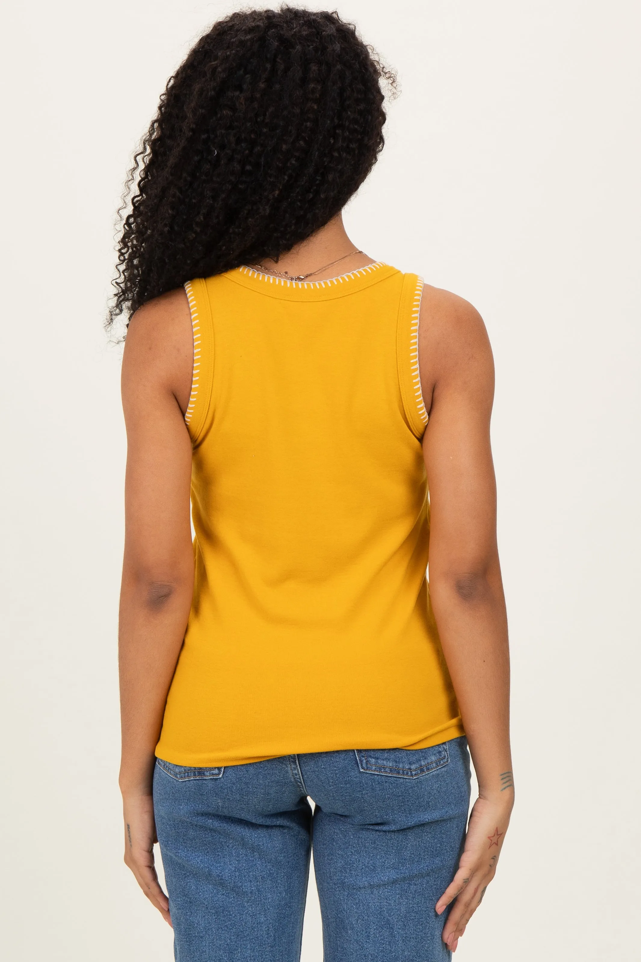 Mustard Brushed Knit Stitch Detail Tank Top sold by Pinkblush product image thumbnail 4
