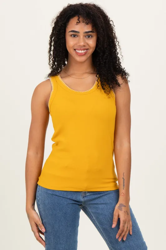 Mustard Brushed Knit Stitch Detail Tank Top made by AnnieWear