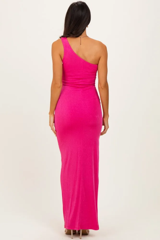 Pink Glitter One Shoulder Side Slit Maxi Dress sold by Pinkblush product image thumbnail 4