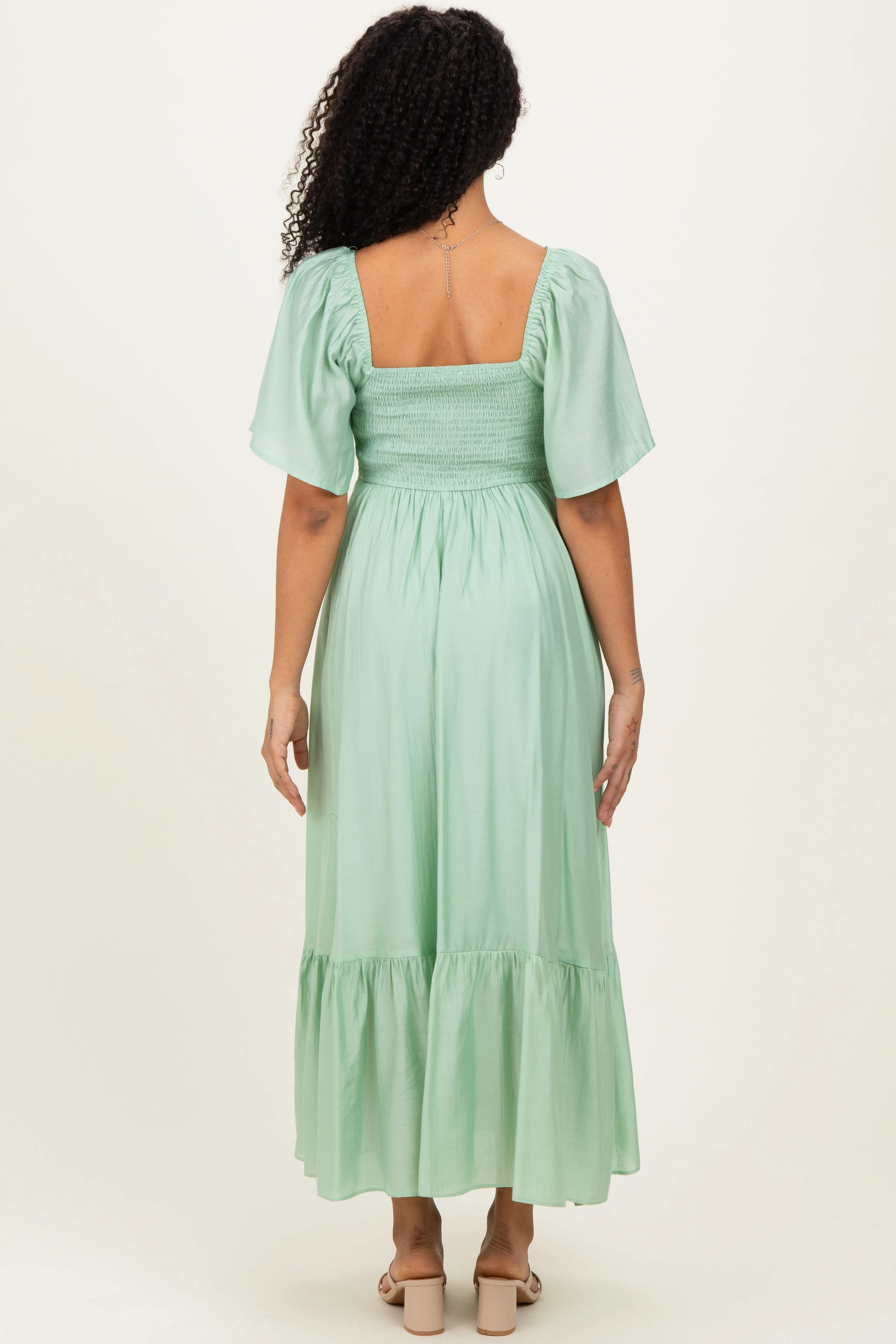 Mint Flutter Sleeve Ruffle Hem Midi Dress sold by Pinkblush product image thumbnail 4