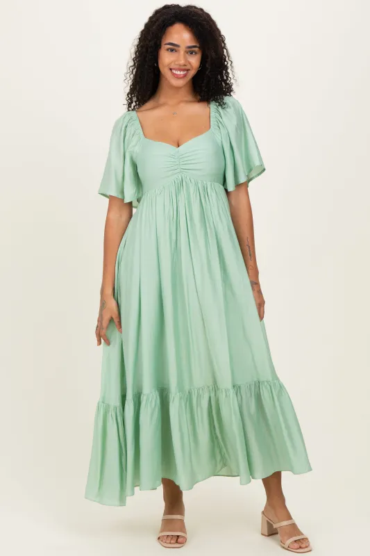 Mint Flutter Sleeve Ruffle Hem Midi Dress sold by Pinkblush