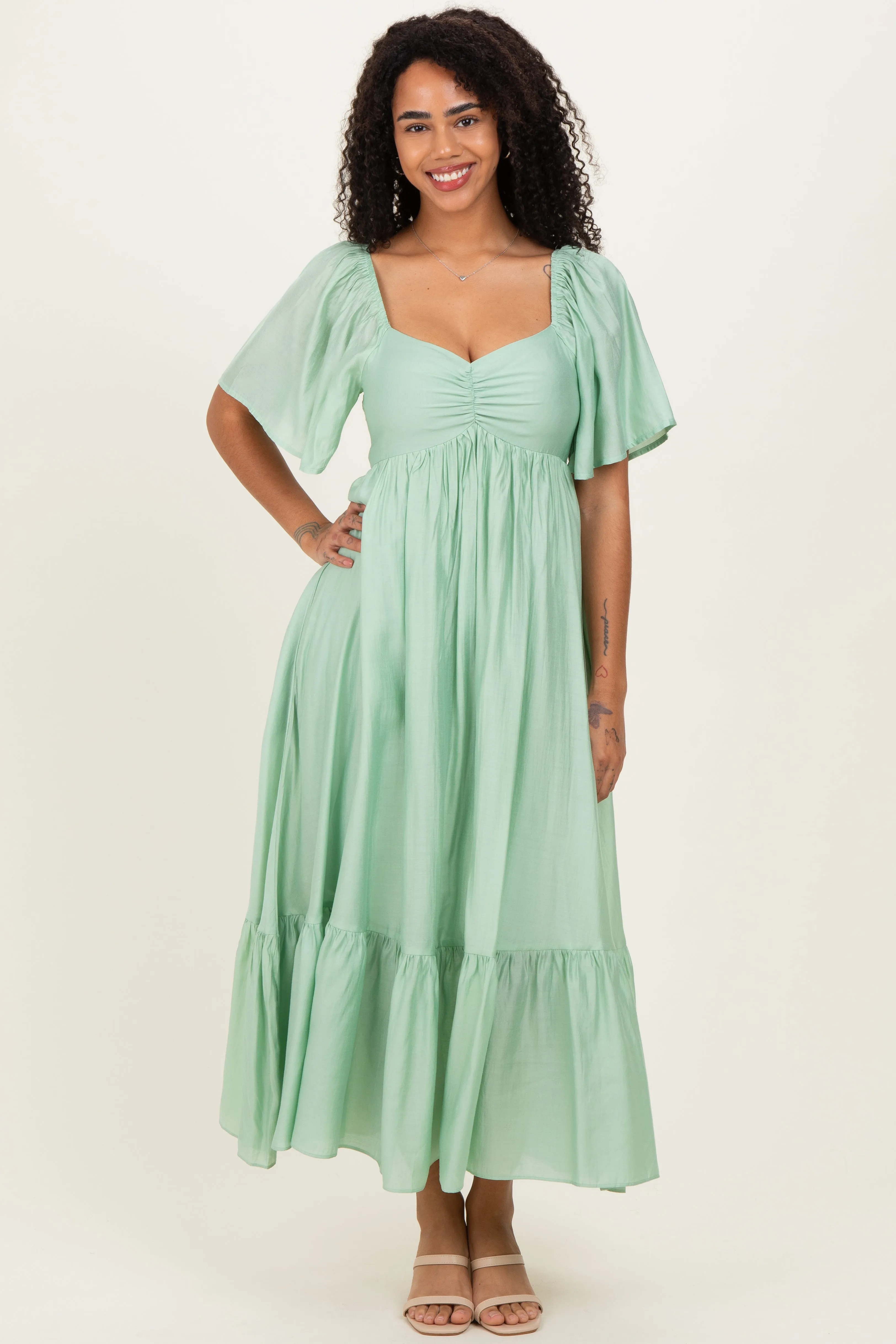 Mint Flutter Sleeve Ruffle Hem Midi Dress sold by Pinkblush product image thumbnail 2