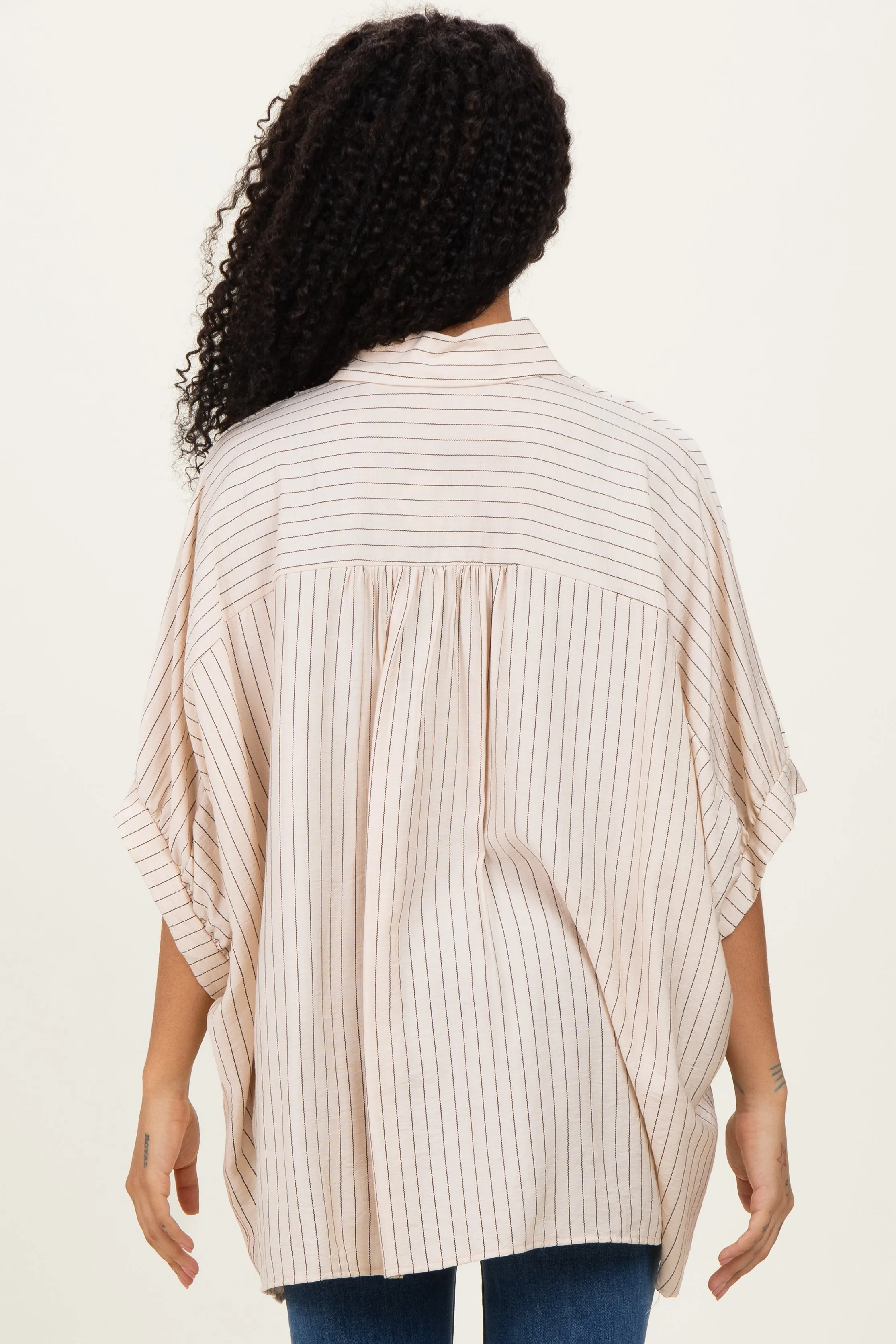 Cream/Black Striped Short Sleeve Collared Button Down Blouse sold by Pinkblush product image thumbnail 4