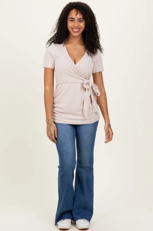 Beige Wrap Front Tie Nursing Top sold by Pinkblush