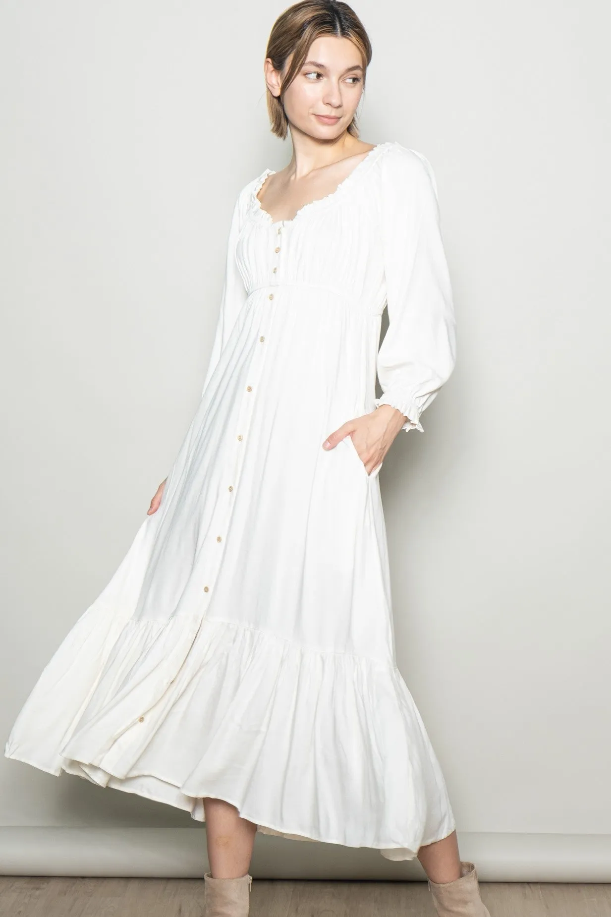 White Off Shoulder Button Accent Maxi Dress sold by Pinkblush product image thumbnail 3