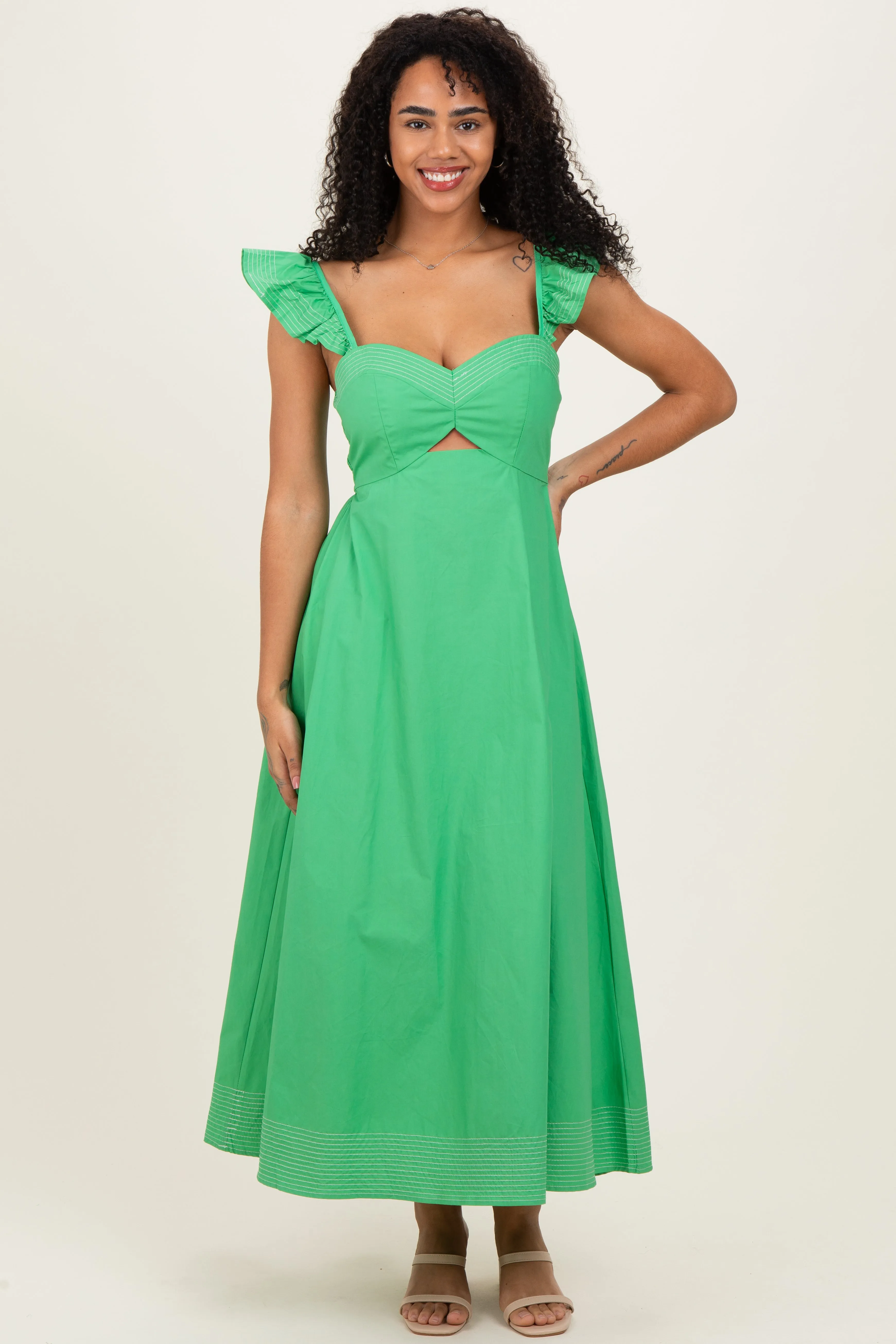 Green Cutout Seam Detail Midi Dress sold by Pinkblush product image thumbnail 2