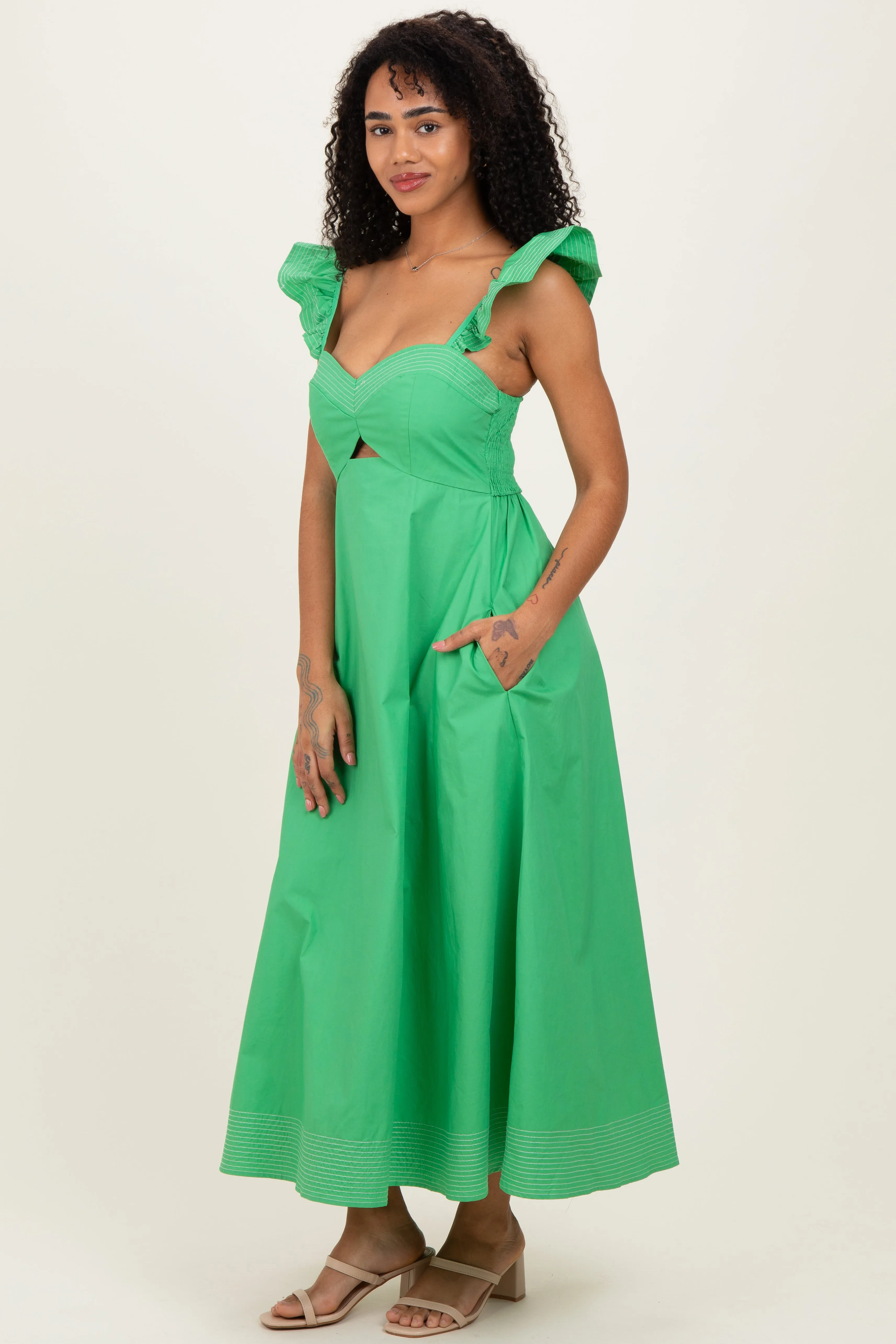 Green Cutout Seam Detail Midi Dress sold by Pinkblush product image thumbnail 3