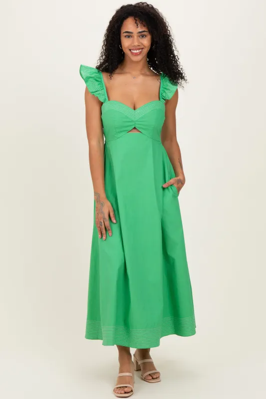 Green Cutout Seam Detail Midi Dress sold by Pinkblush