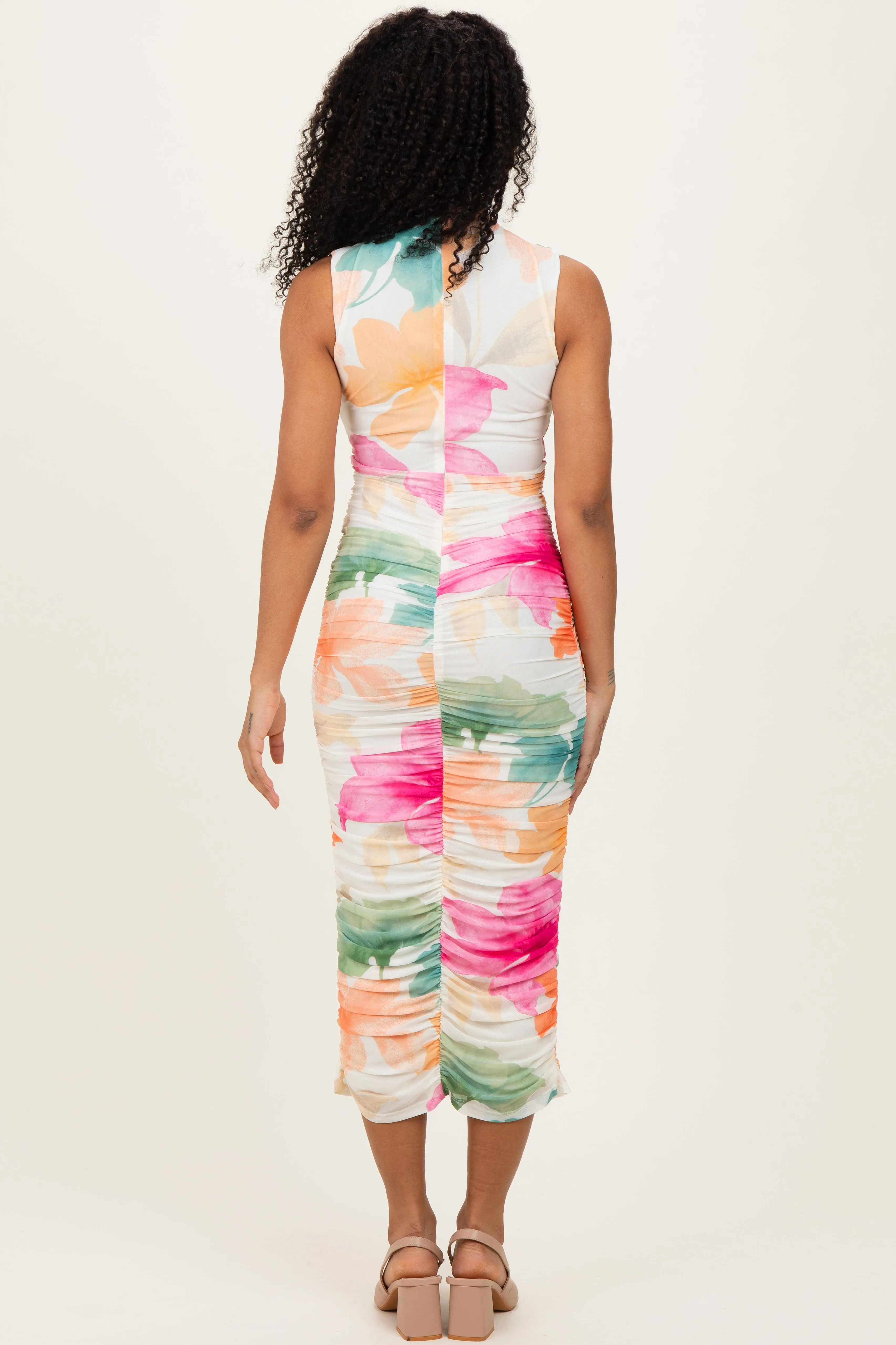 Multicolor Floral Ruched Sleeveless Midi Dress sold by Pinkblush product image thumbnail 4