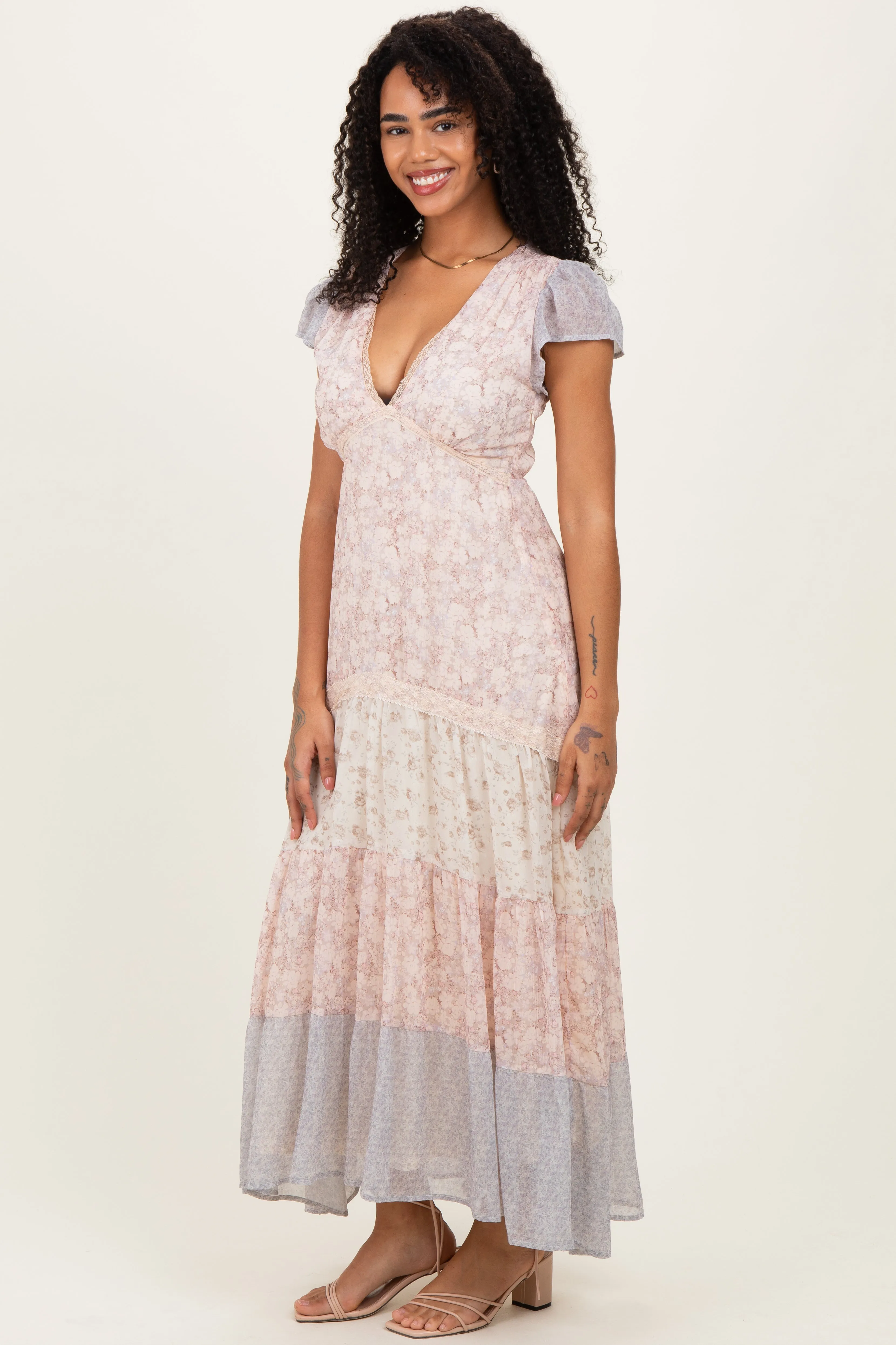 Multicolor Floral Colorblock Tiered Maxi Dress sold by Pinkblush product image thumbnail 3