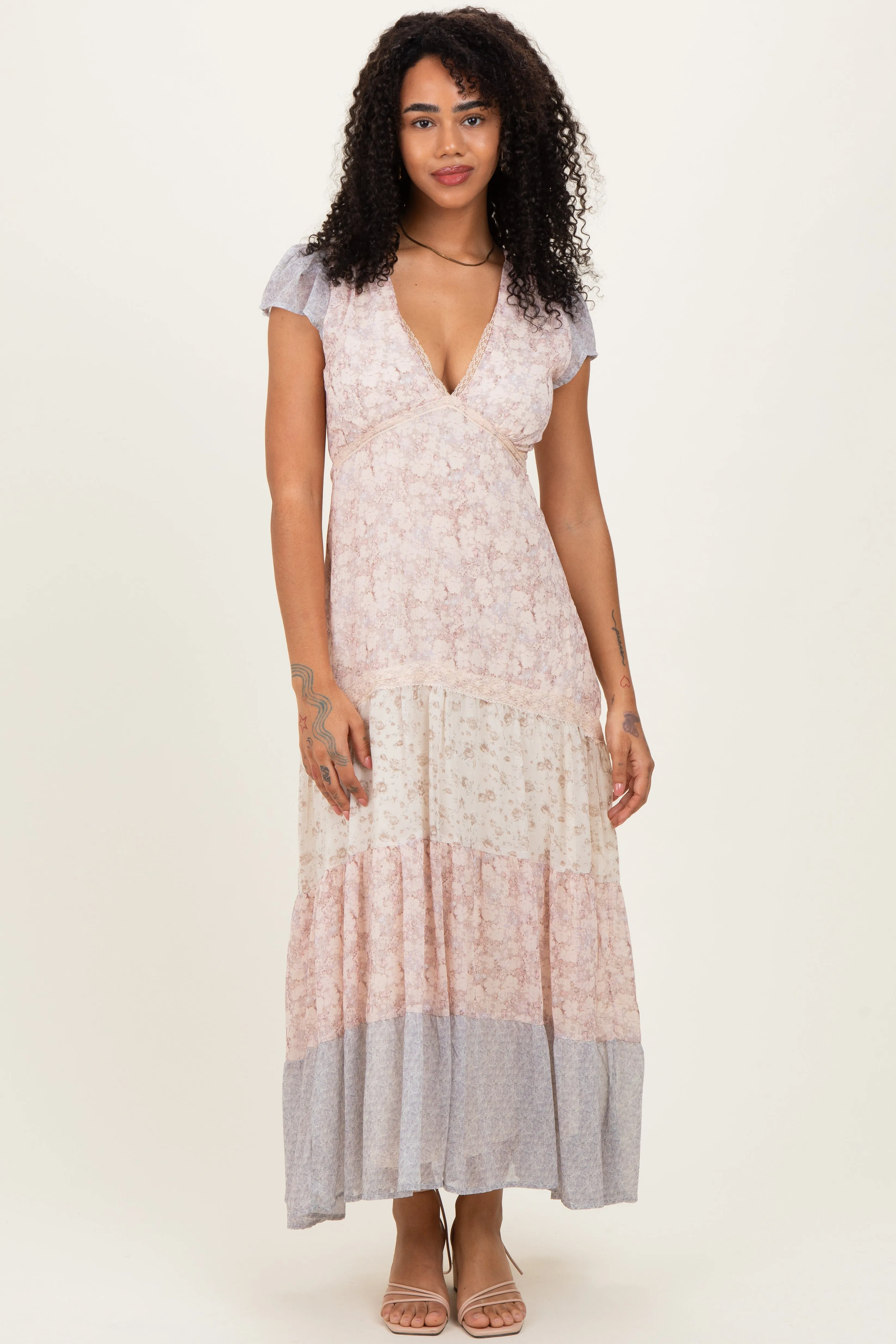 Multicolor Floral Colorblock Tiered Maxi Dress sold by Pinkblush product image thumbnail 2