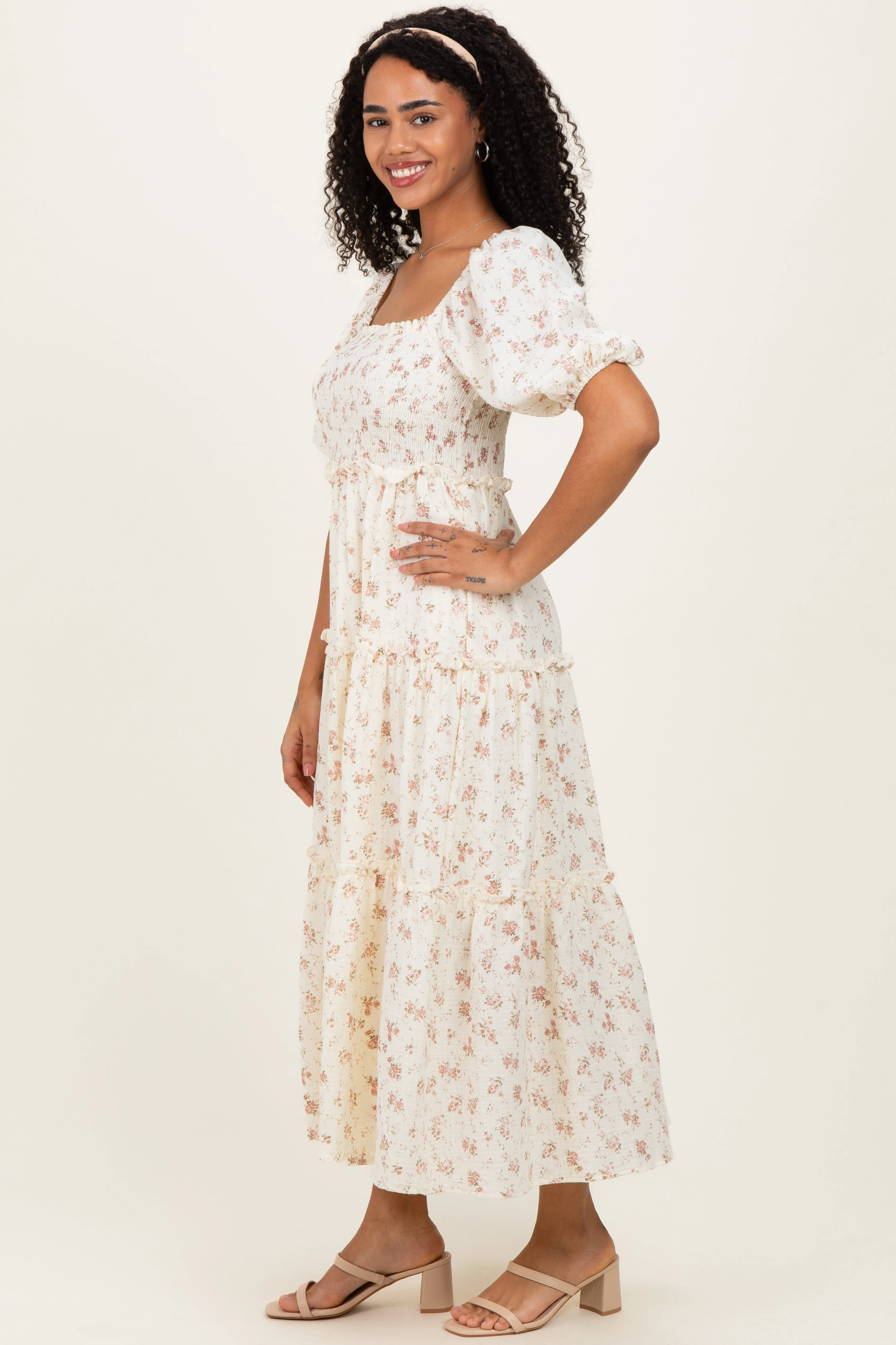Ivory Rose Floral Smocked Maxi Dress sold by Pinkblush product image thumbnail 2