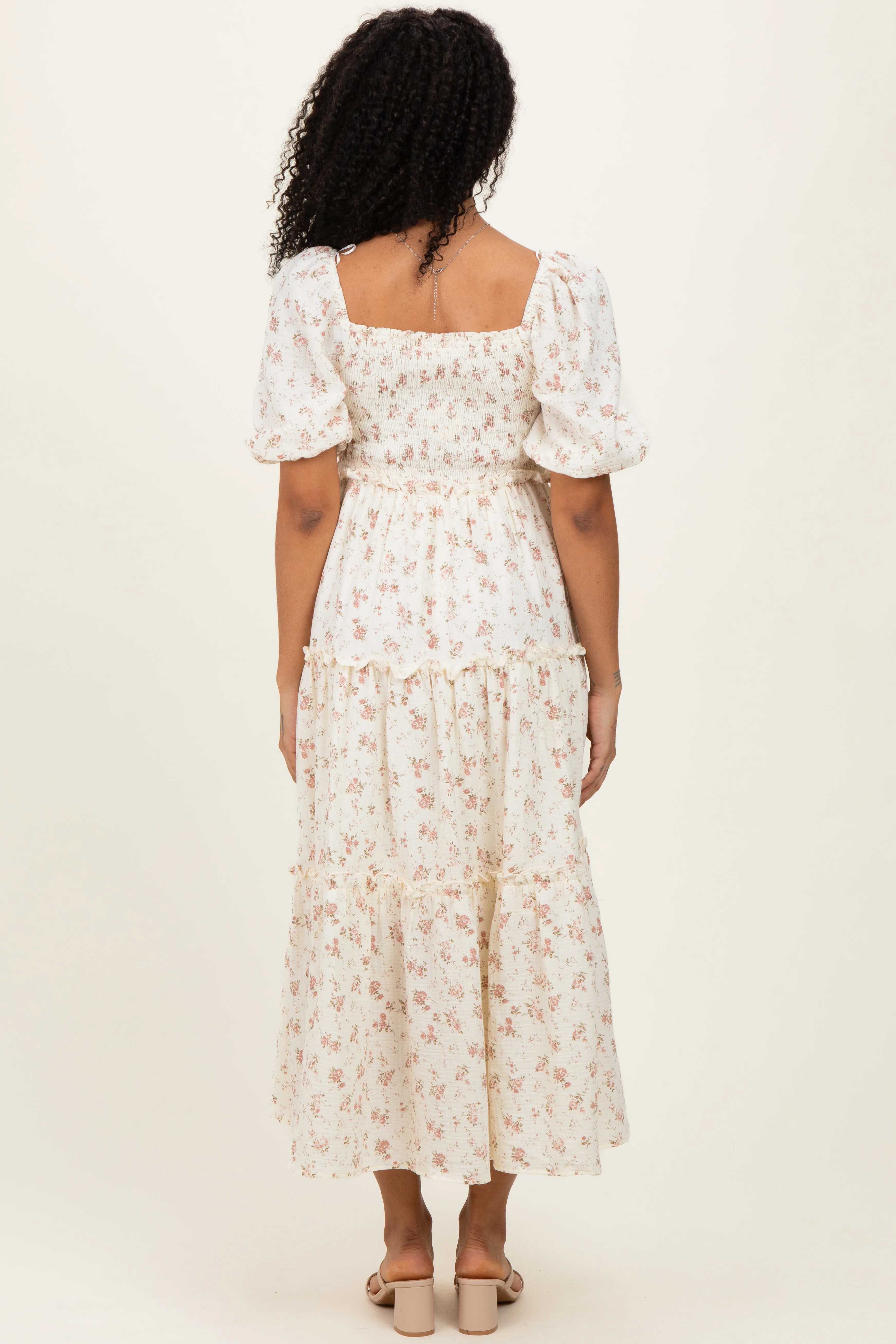 Ivory Rose Floral Smocked Maxi Dress sold by Pinkblush product image thumbnail 3