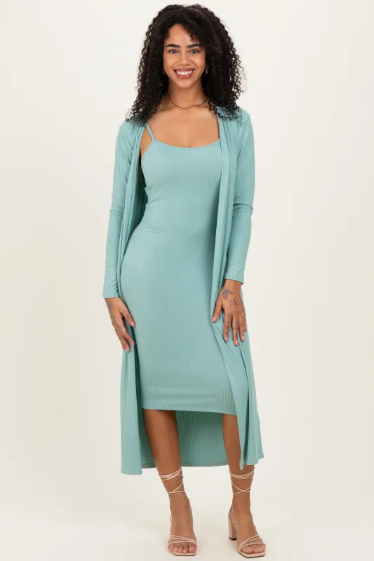 Sage Ribbed Cardigan 2 Piece Set sold by Pinkblush