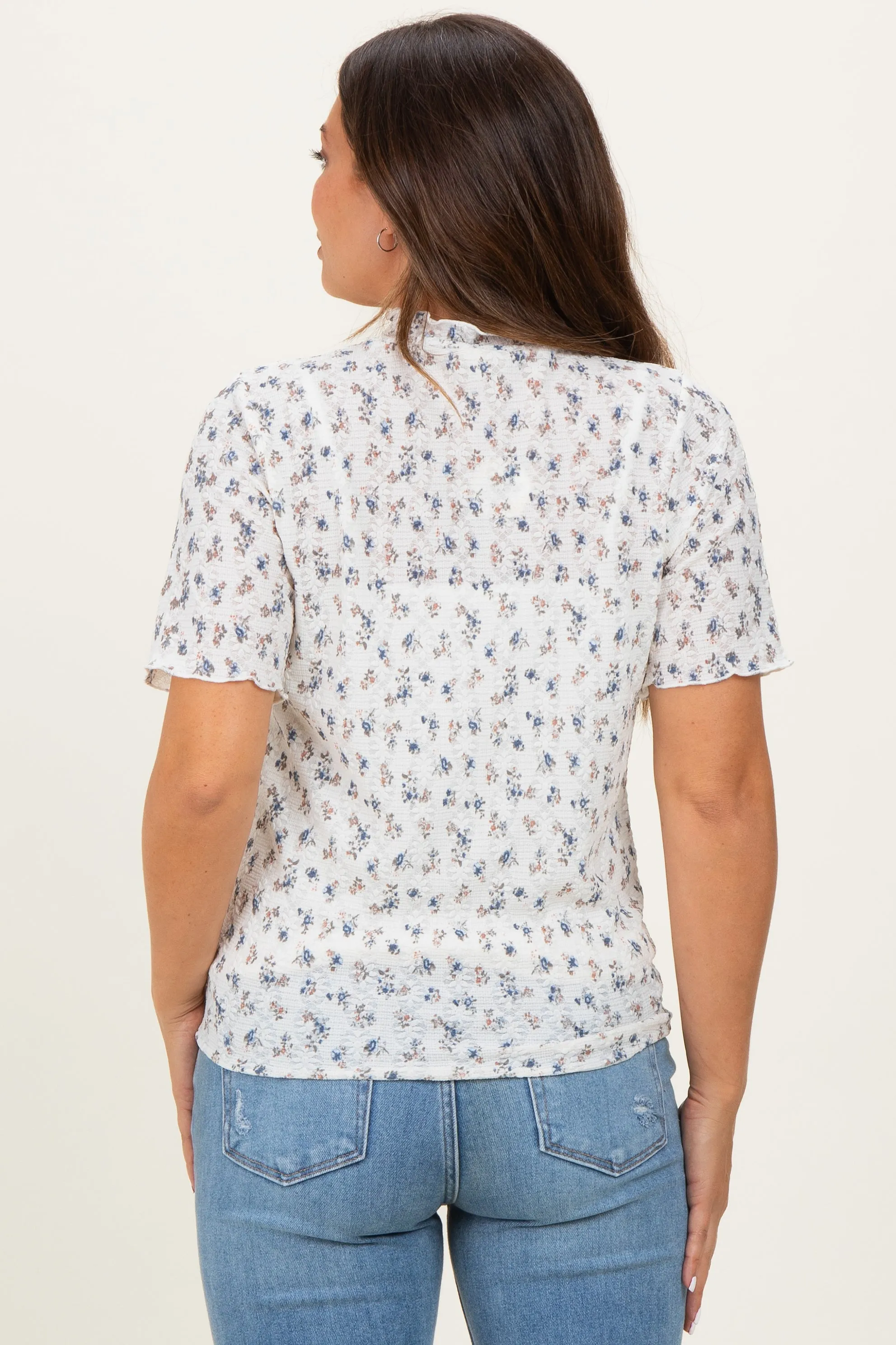 Ivory Floral Ruffle Trim Short Sleeve Maternity Top sold by Pinkblush product image thumbnail 4