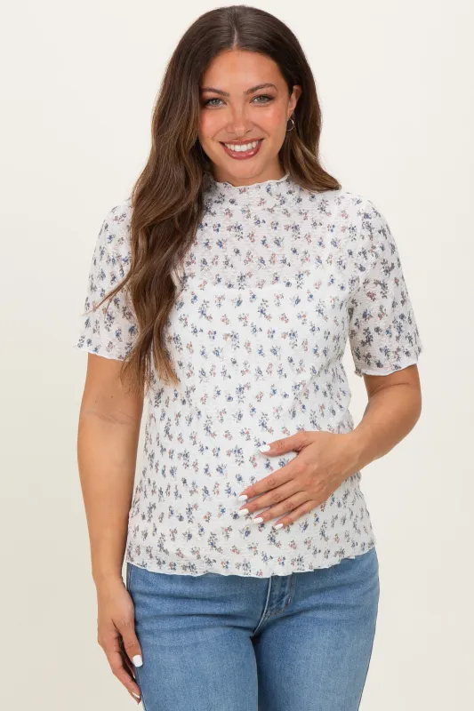 Ivory Floral Ruffle Trim Short Sleeve Maternity Top sold by Pinkblush