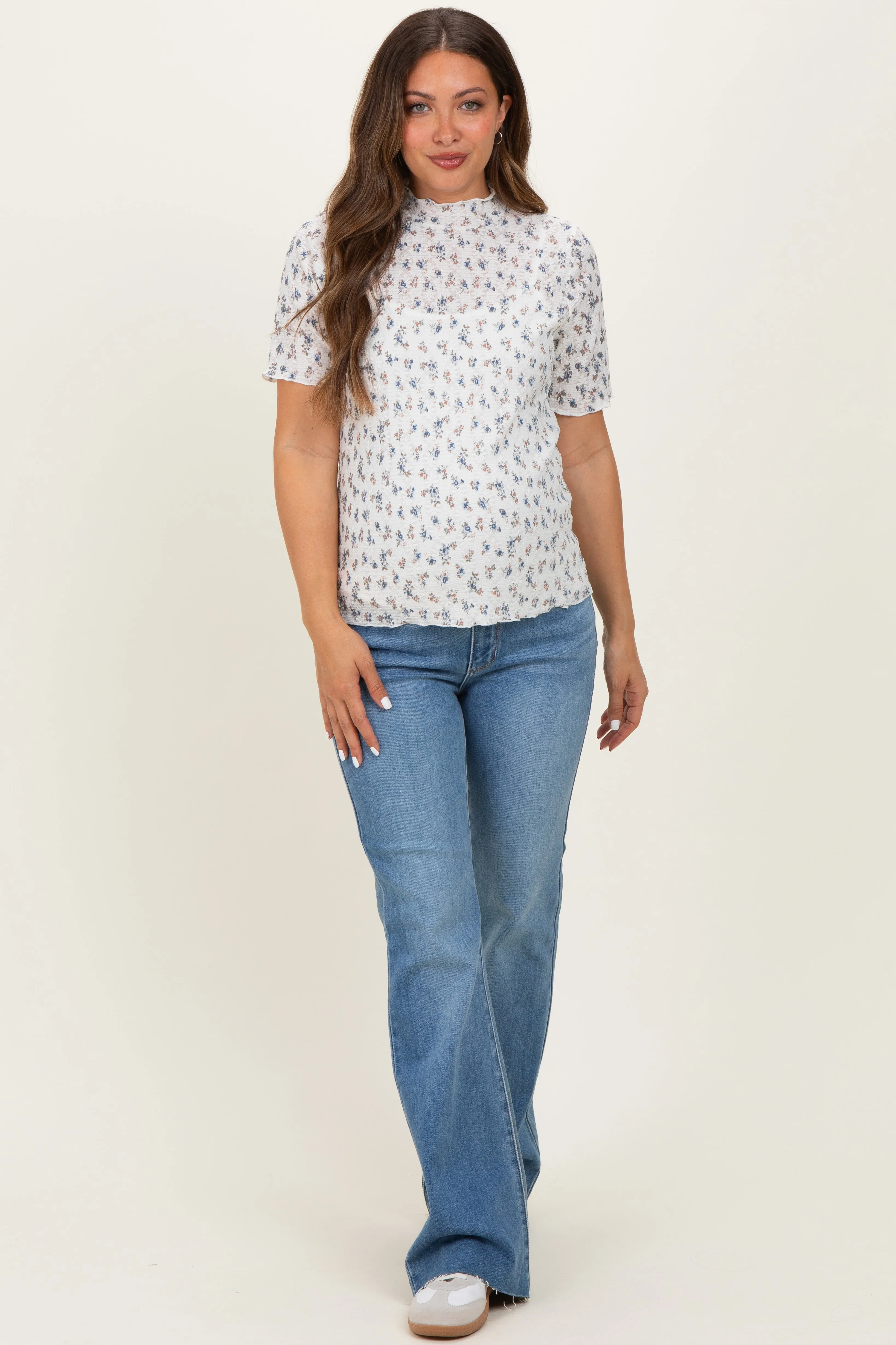 Ivory Floral Ruffle Trim Short Sleeve Maternity Top sold by Pinkblush product image thumbnail 2