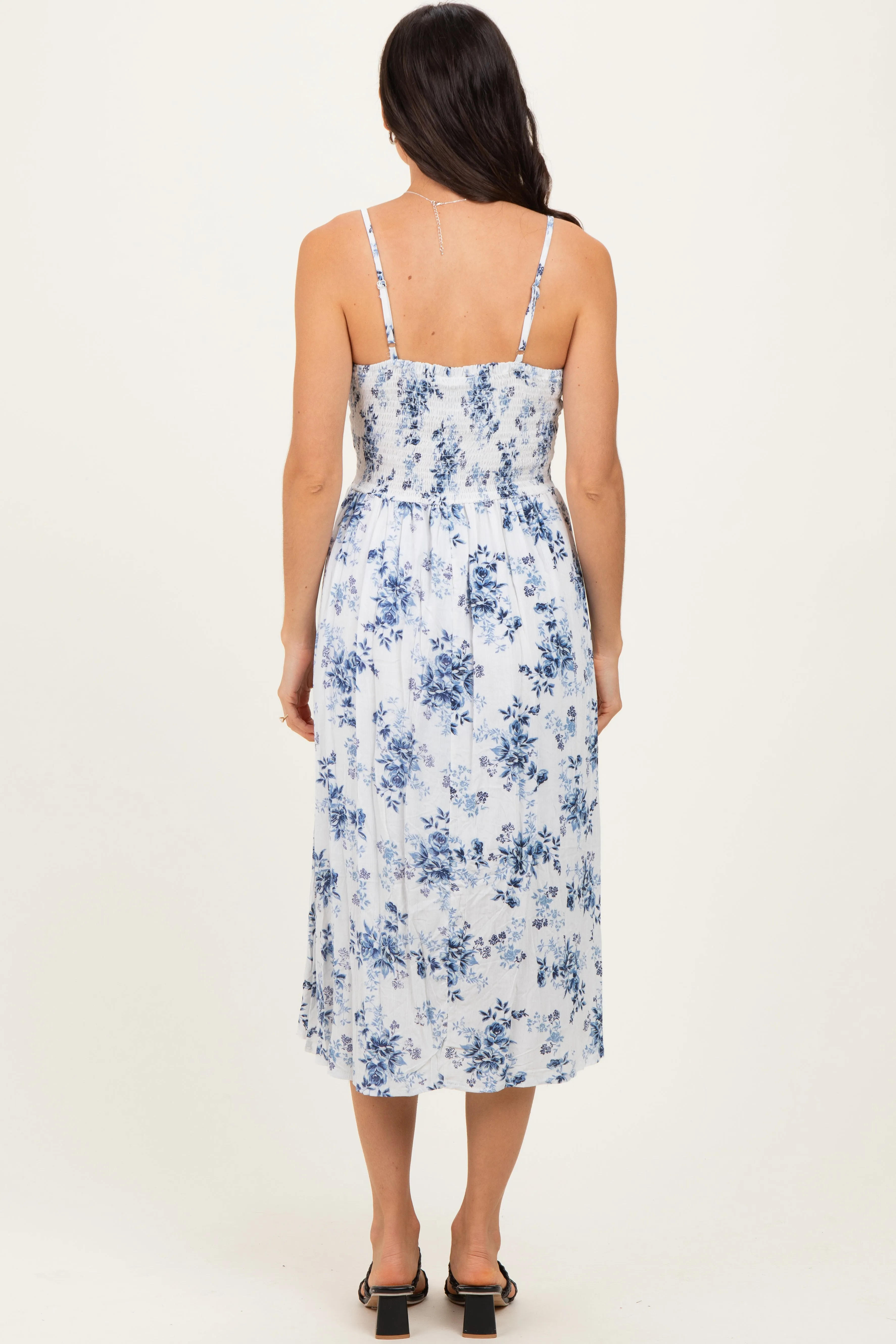 White Blue Floral Twisted Front Midi Dress sold by Pinkblush product image thumbnail 4