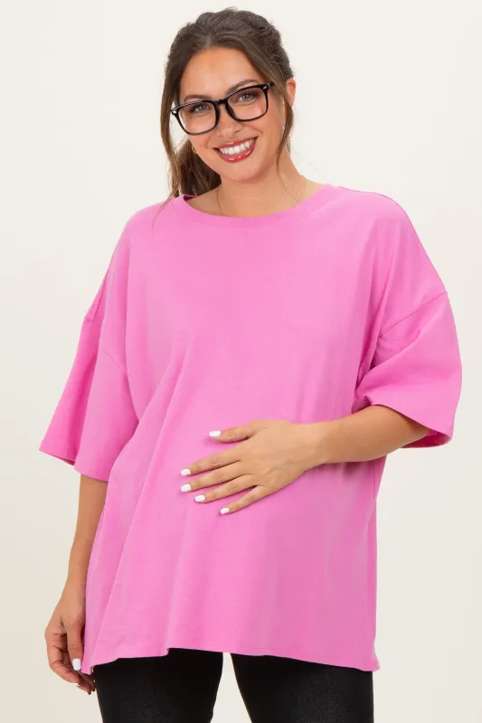 Candy Pink Cotton Oversized Maternity Tee sold by Pinkblush