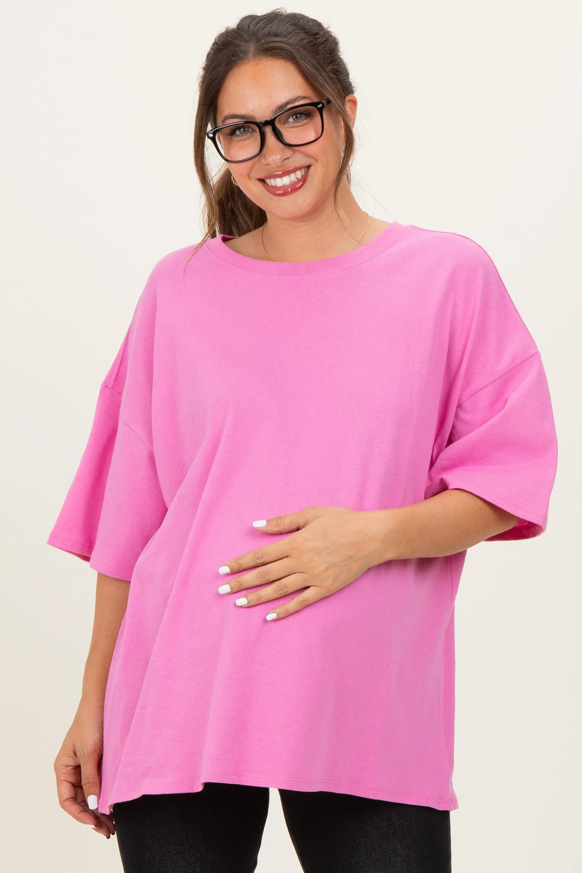 Candy Pink Cotton Oversized Maternity Tee sold by Pinkblush