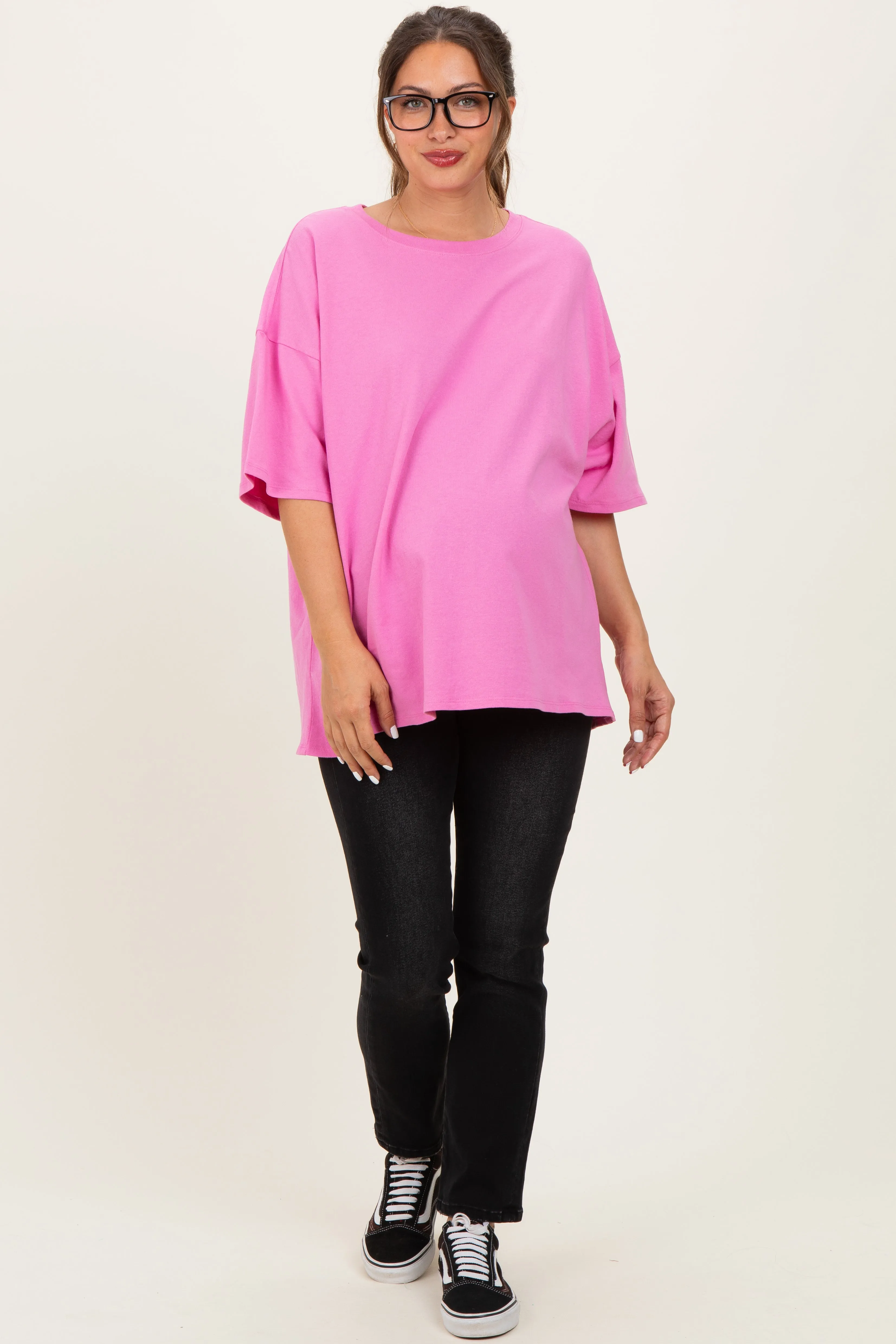 Candy Pink Cotton Oversized Maternity Tee sold by Pinkblush product image thumbnail 2