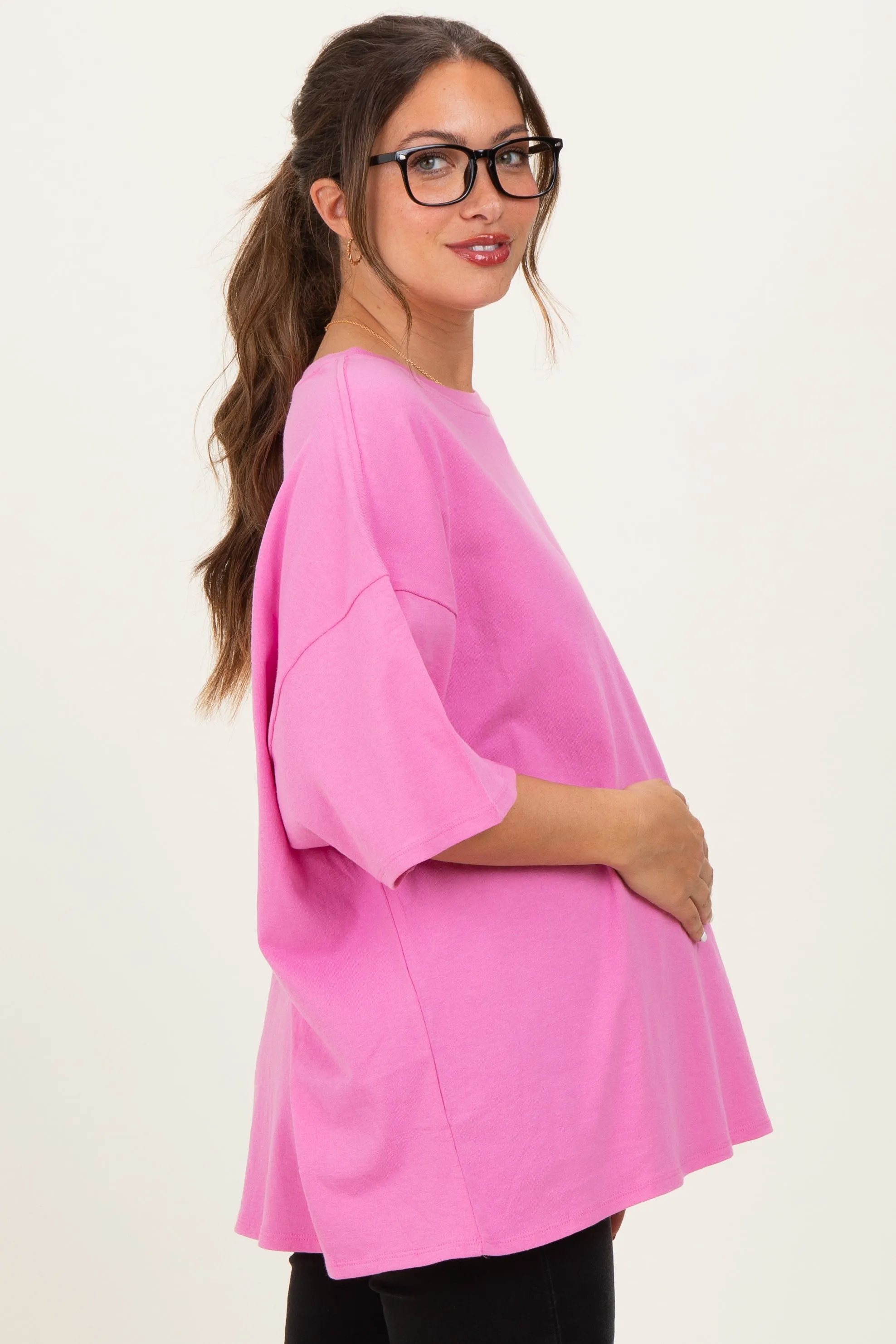 Candy Pink Cotton Oversized Maternity Tee sold by Pinkblush product image thumbnail 3