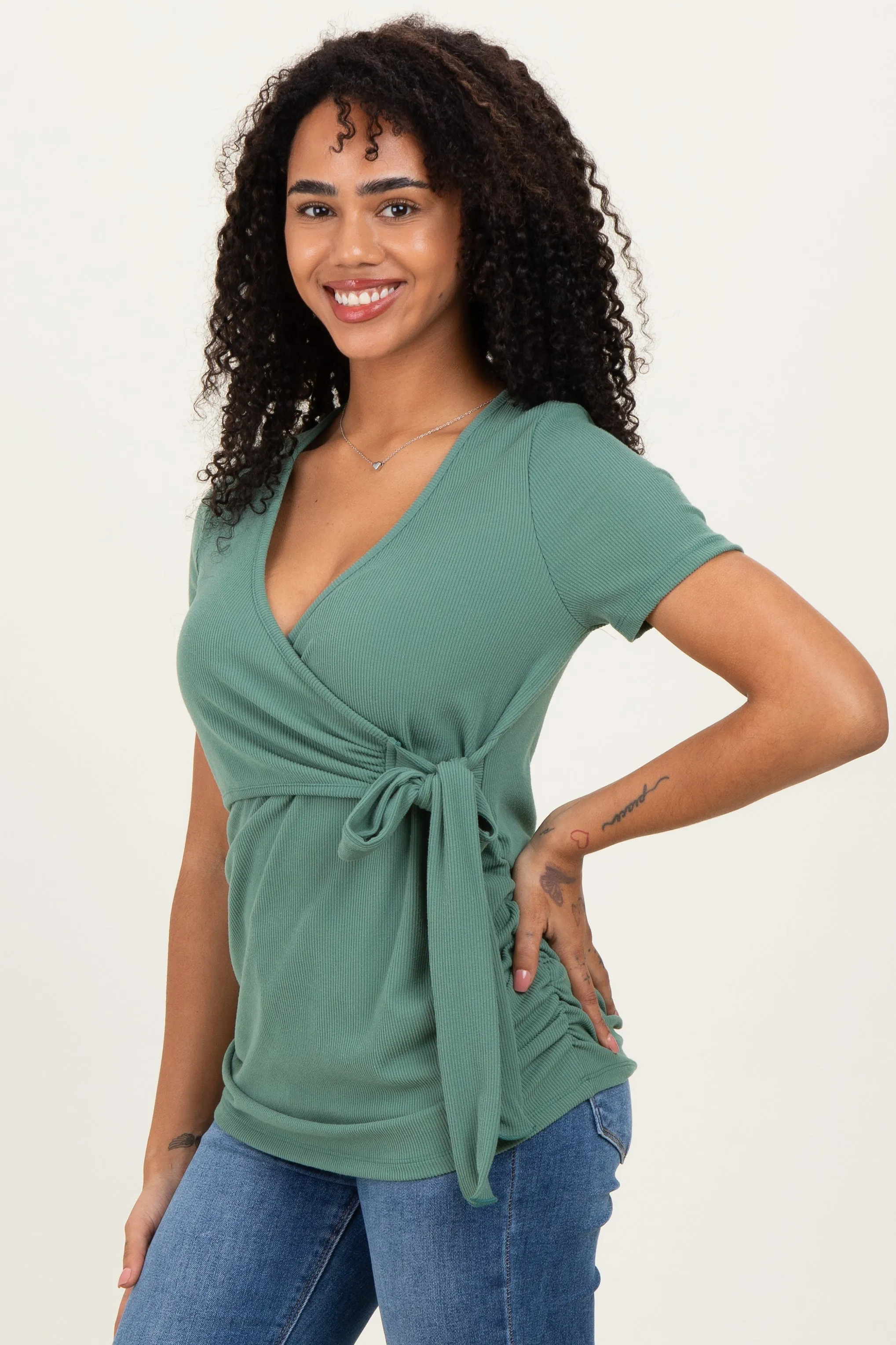 Olive Wrap Front Tie Nursing Top sold by Pinkblush product image thumbnail 2