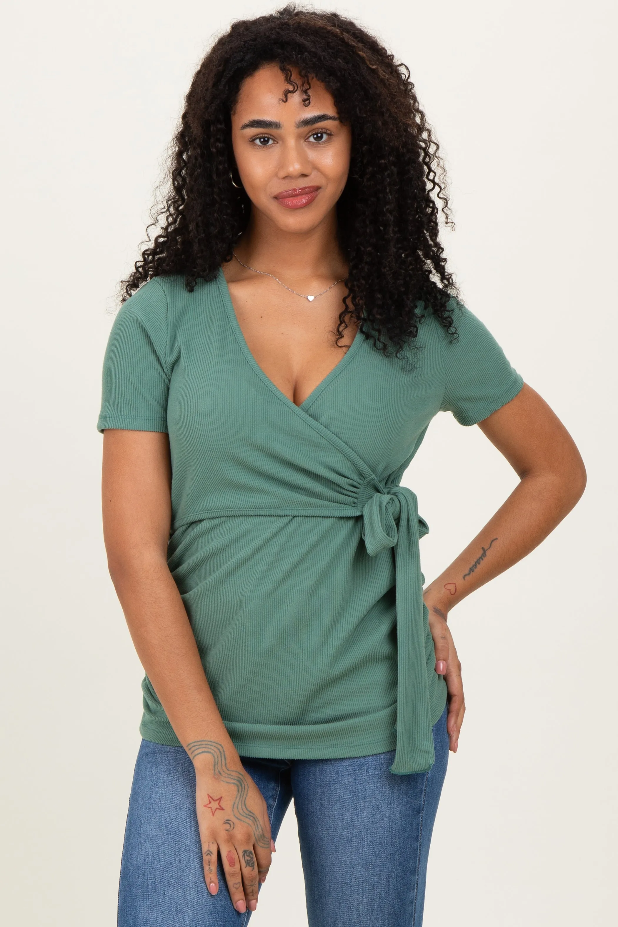 Olive Wrap Front Tie Nursing Top sold by Pinkblush product image thumbnail 3