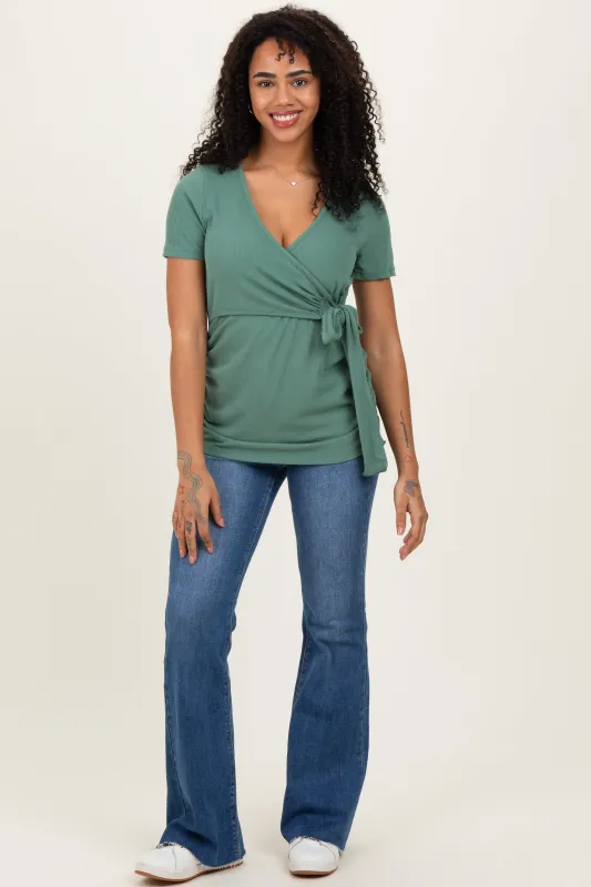 Olive Wrap Front Tie Nursing Top sold by Pinkblush