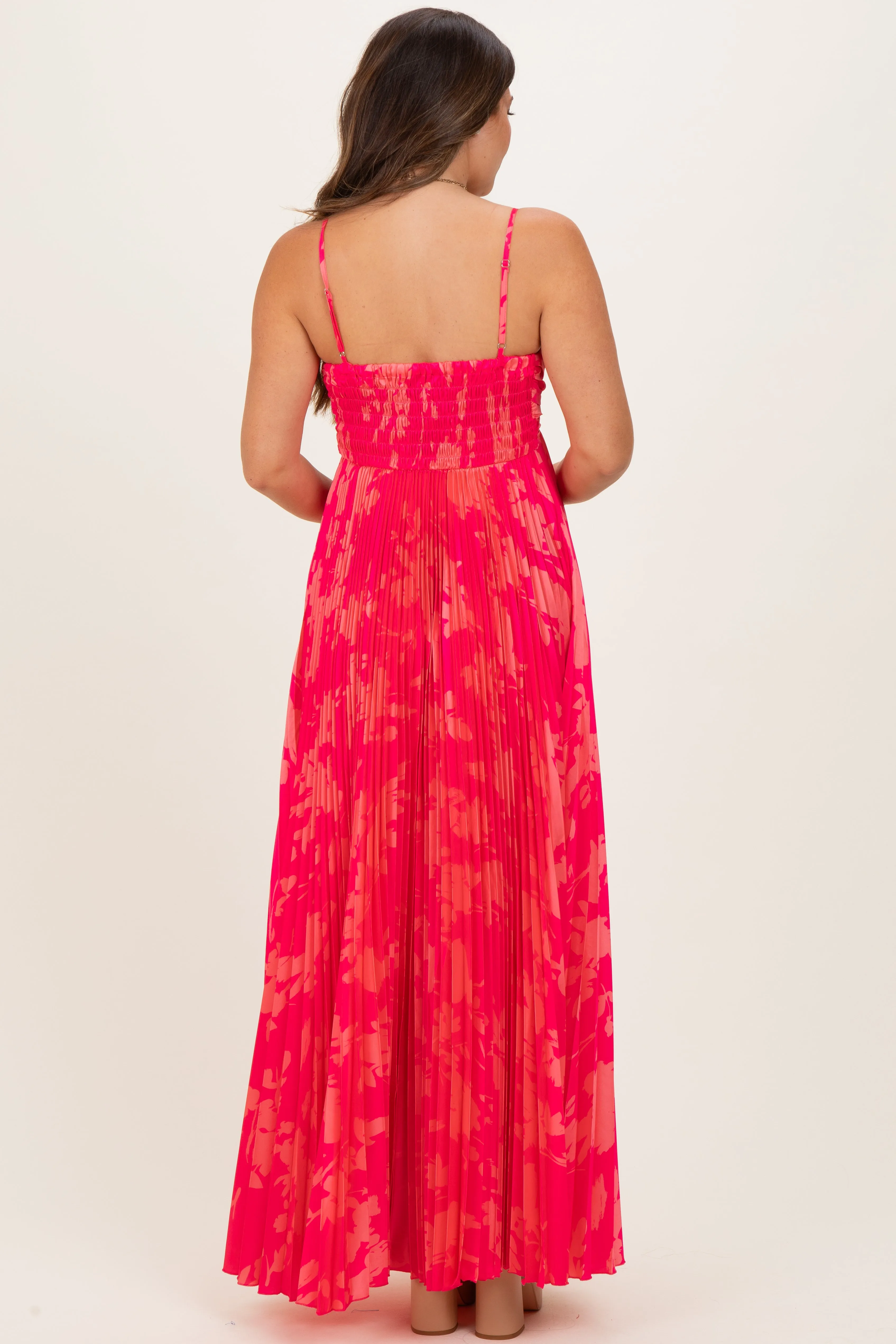Fuchsia Floral Pleated Satin Maternity Maxi Dress sold by Pinkblush product image thumbnail 5